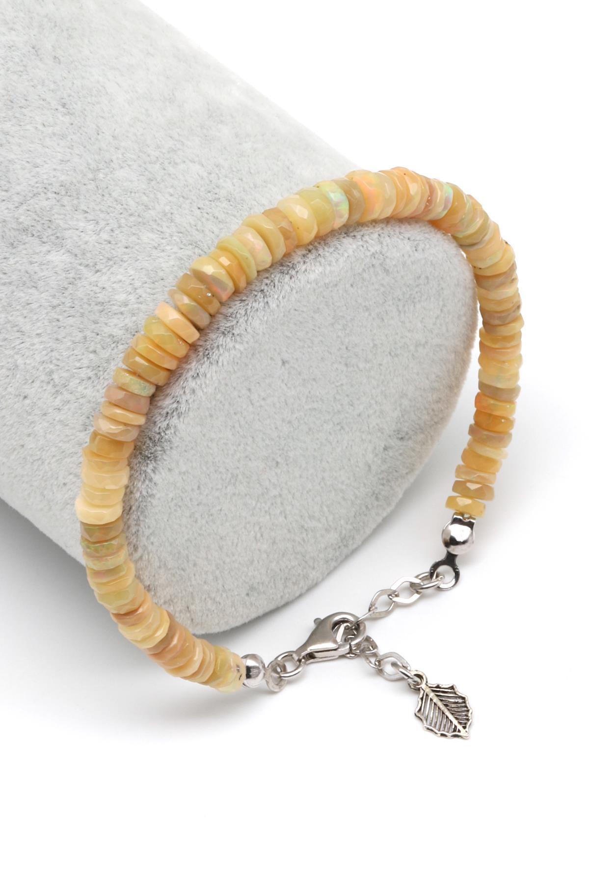 Opal Doğal Taş 925 Ayar Gümüş Bileklik Rondel Kesim