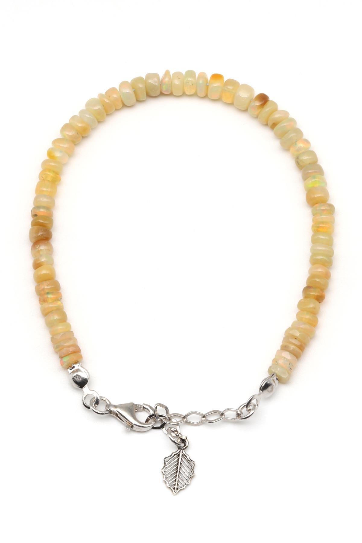 Opal Doğal Taş 925 Ayar Gümüş Bileklik Rondel Kesim