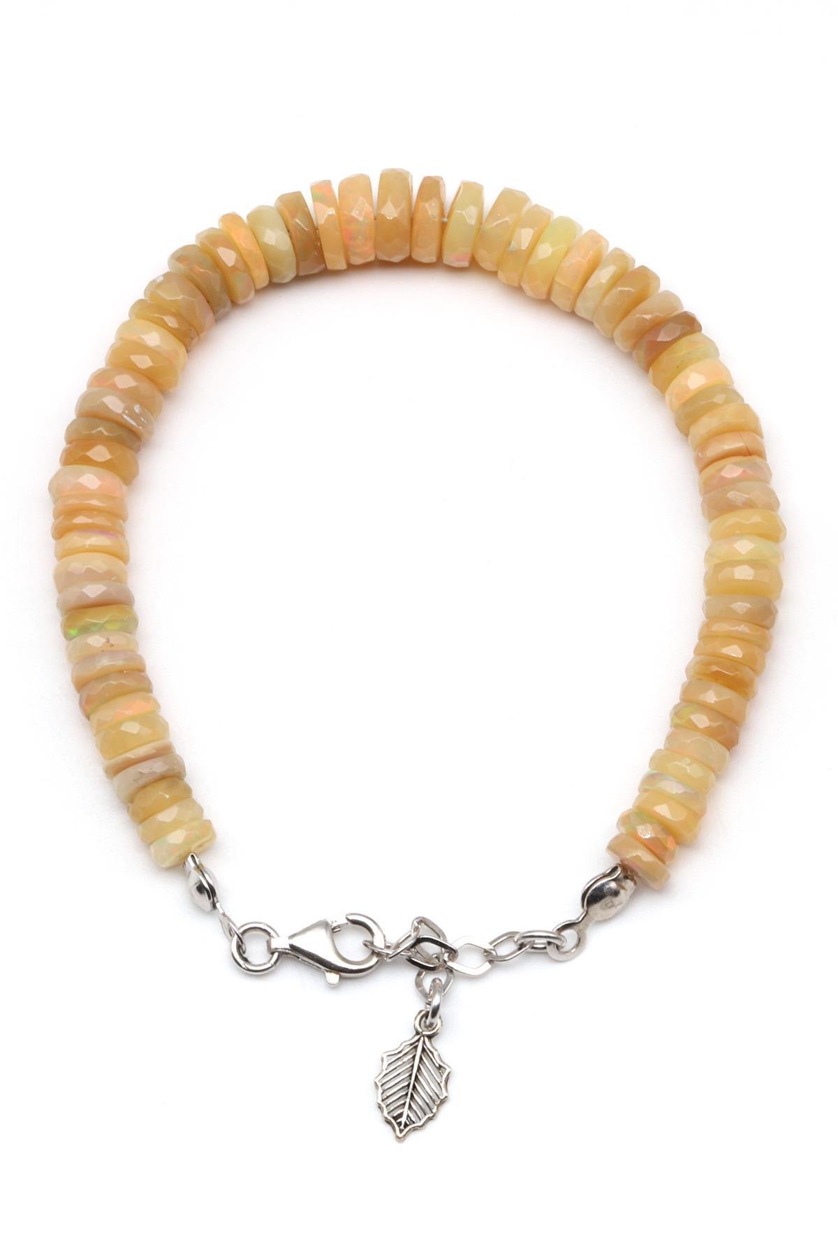 Opal Doğal Taş 925 Ayar Gümüş Bileklik Rondel Kesim