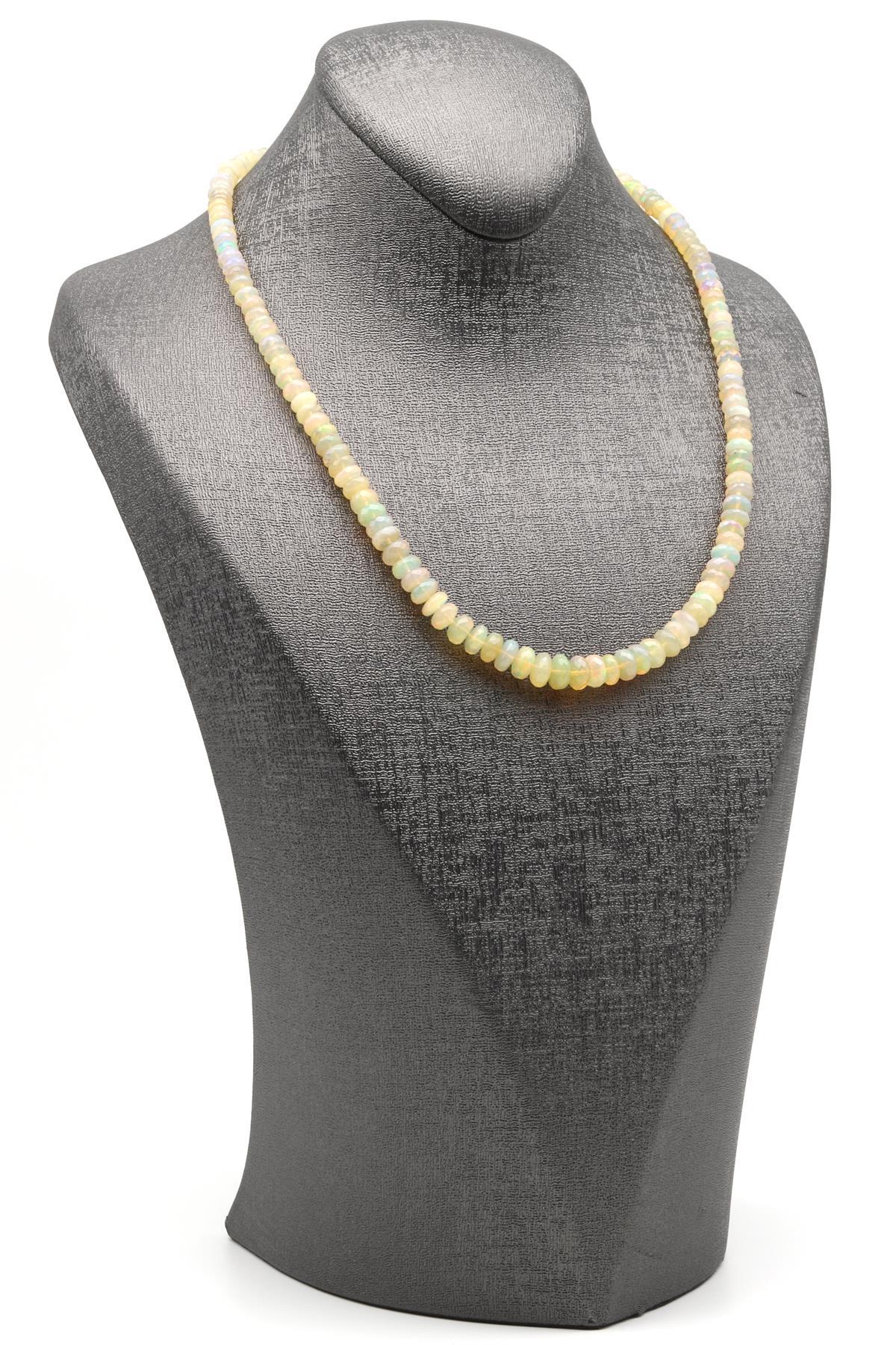 Opal Doğal Taş 925 Ayar Gümüş Rondel Kesim Kolye