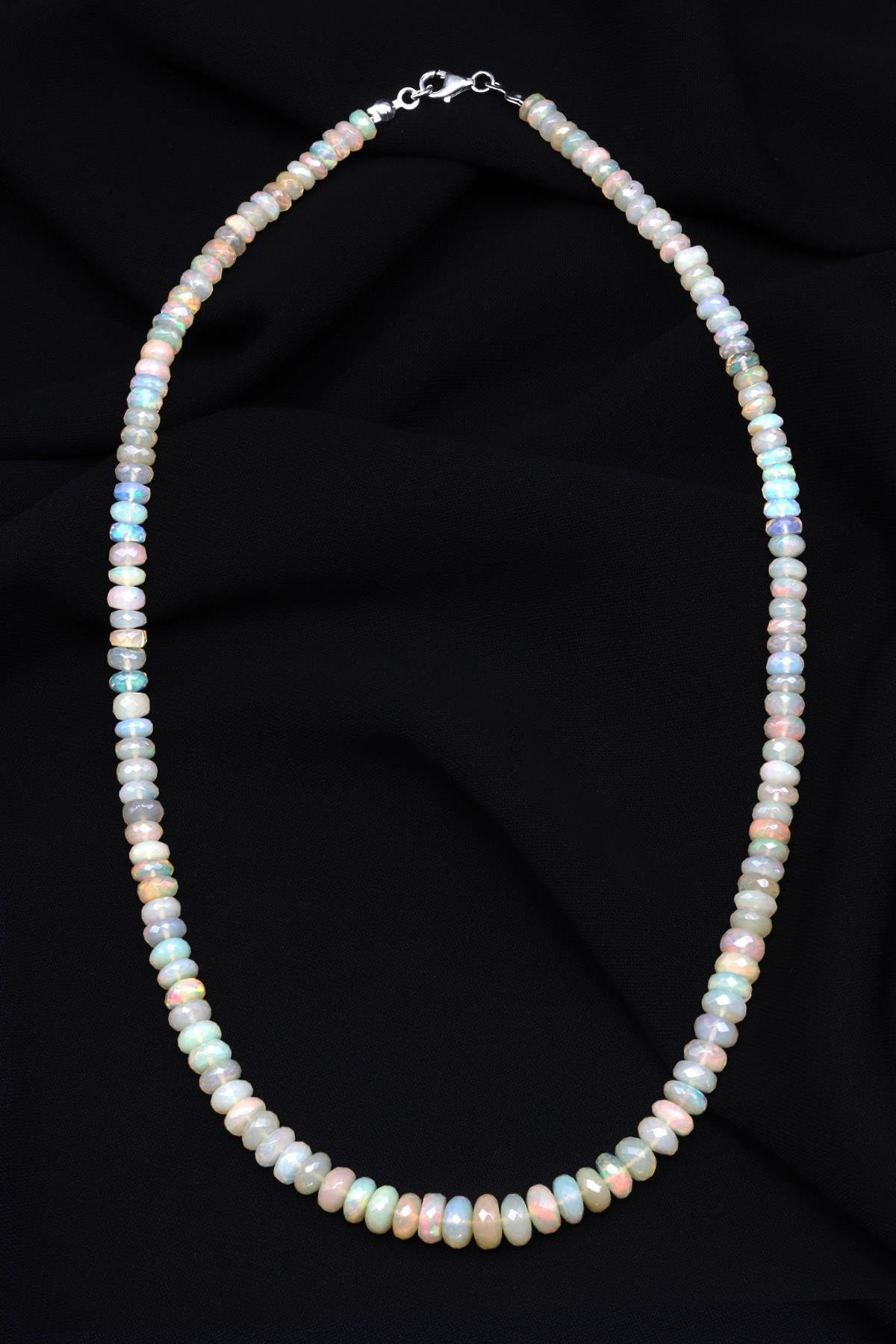 Opal Doğal Taş 925 Ayar Gümüş Rondel Kesim Kolye