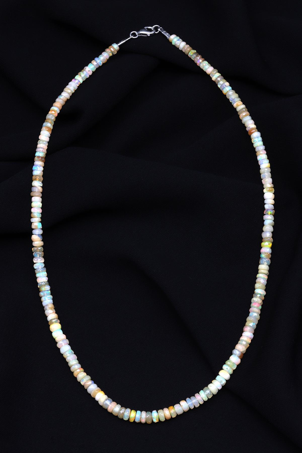 Opal Doğal Taş 925 Ayar Gümüş Rondel Kesim Kolye