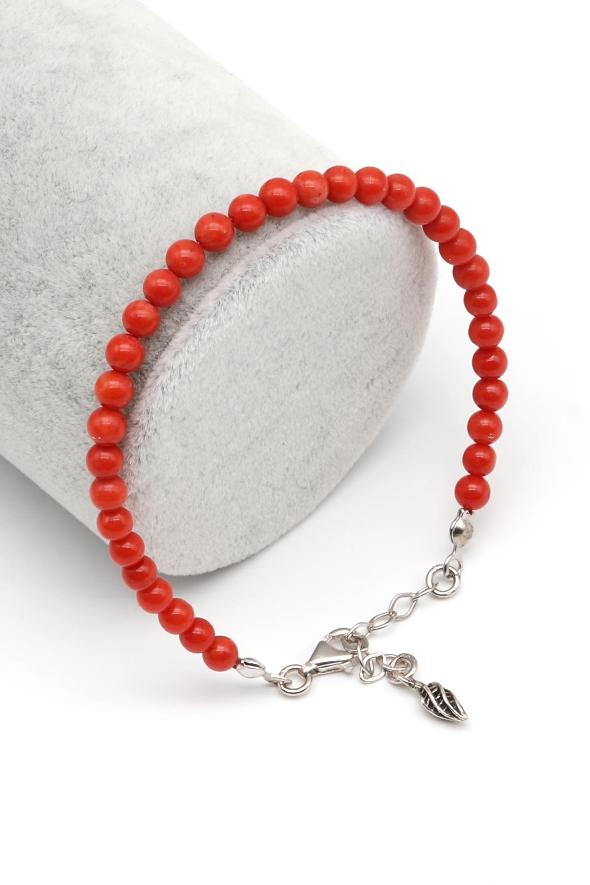 Orijinal Mercan Doğal Taş 925 Ayar Gümüş Bileklik