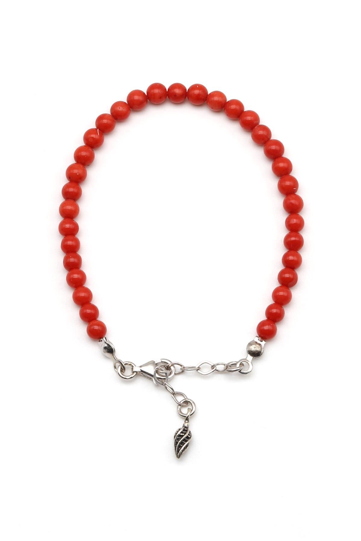 Orijinal Mercan Doğal Taş 925 Ayar Gümüş Bileklik