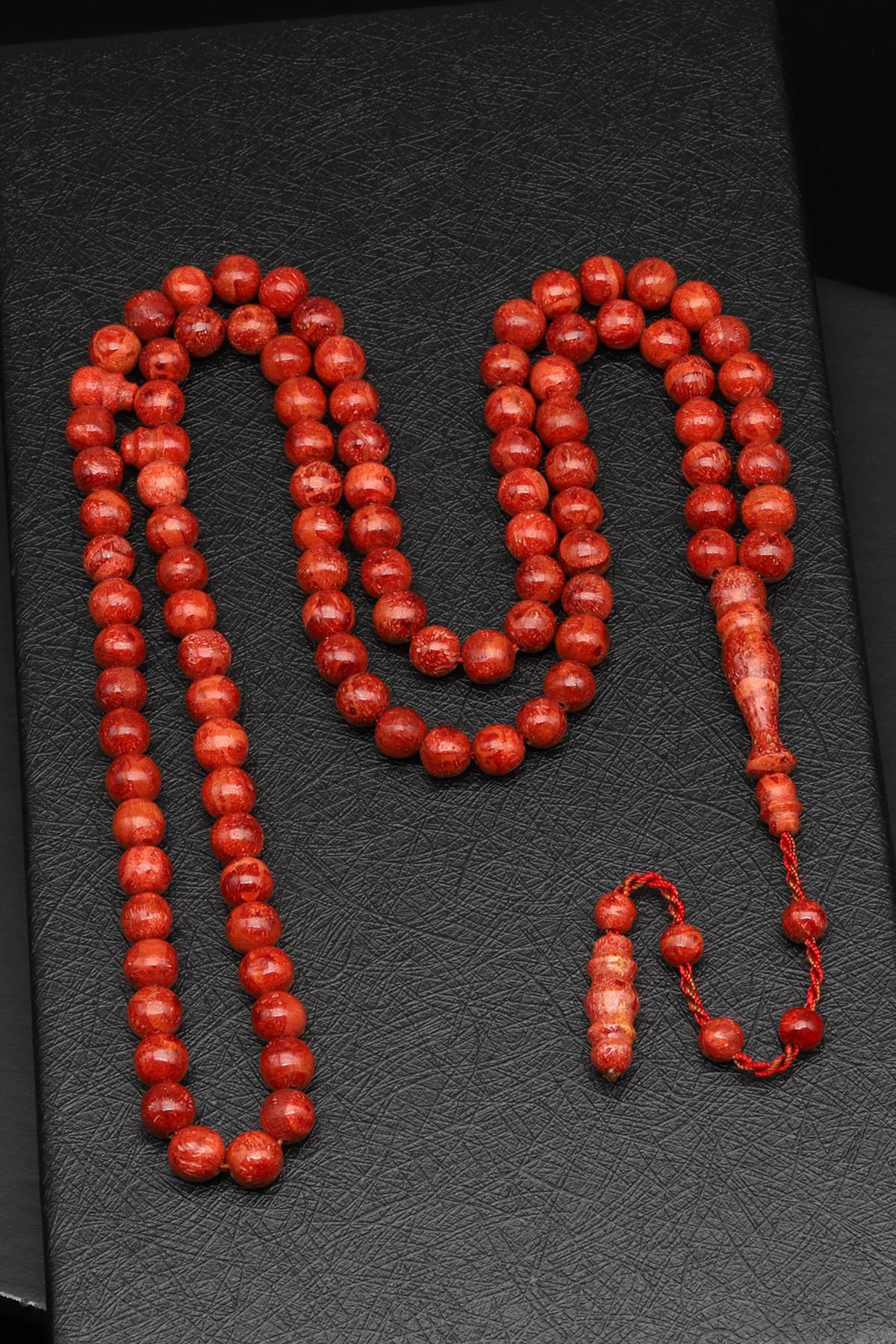 Orijinal Mercan Doğal Taş 99'lu Tesbih 7 mm Küre Kesim