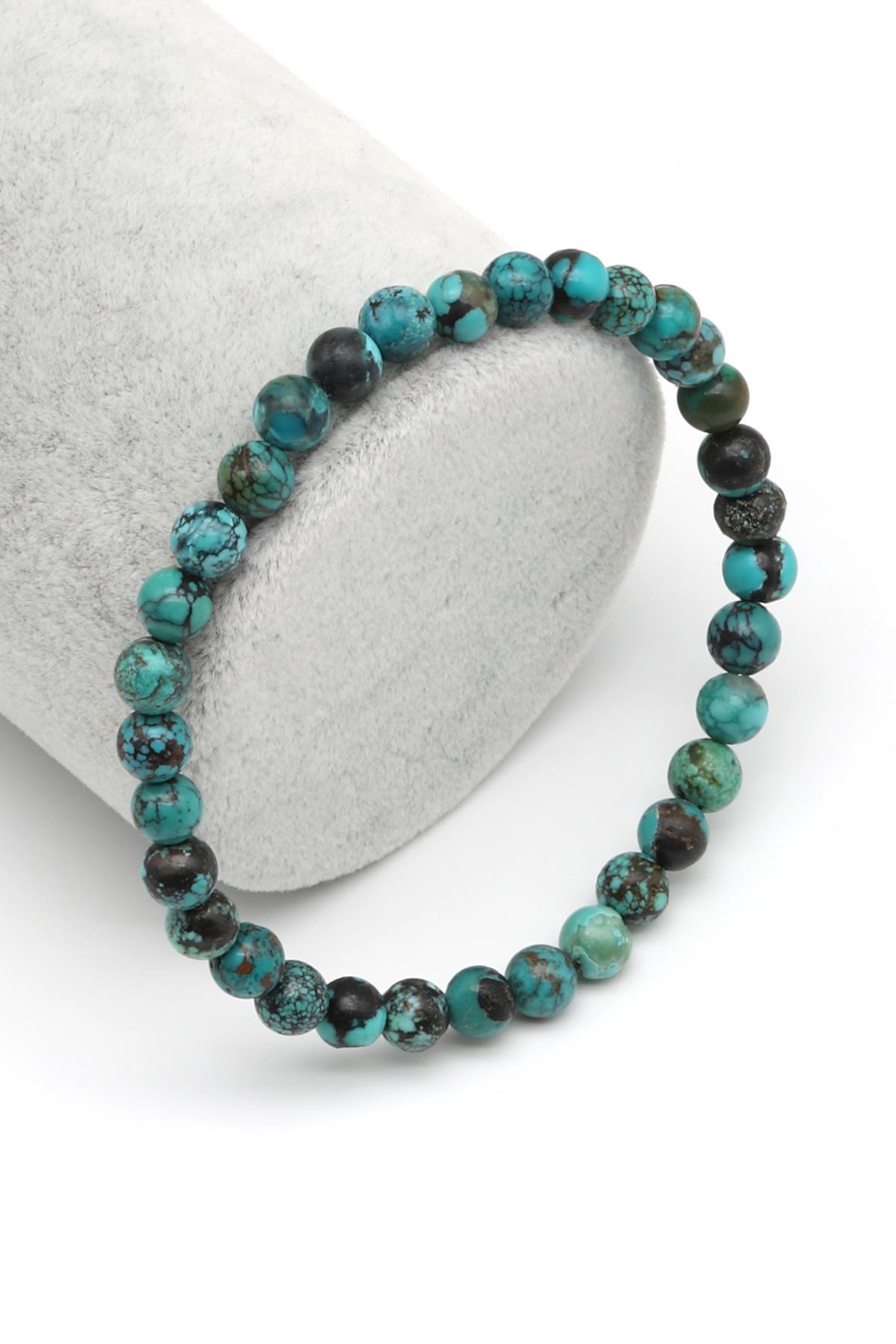 Orijinal Turkuaz Doğal Taş Bileklik 6 mm Küre Kesim