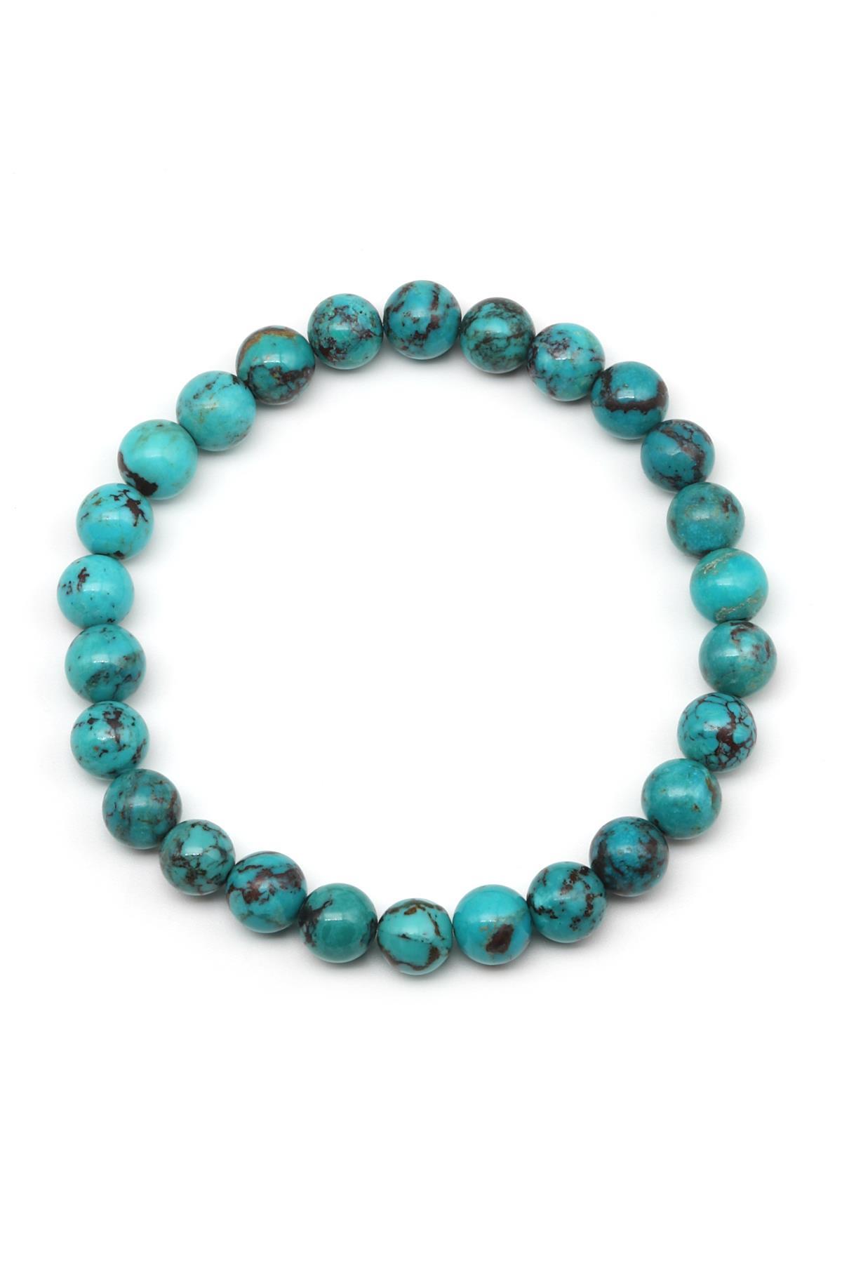 Orijinal Turkuaz Doğal Taş Bileklik 8 mm Küre Kesim