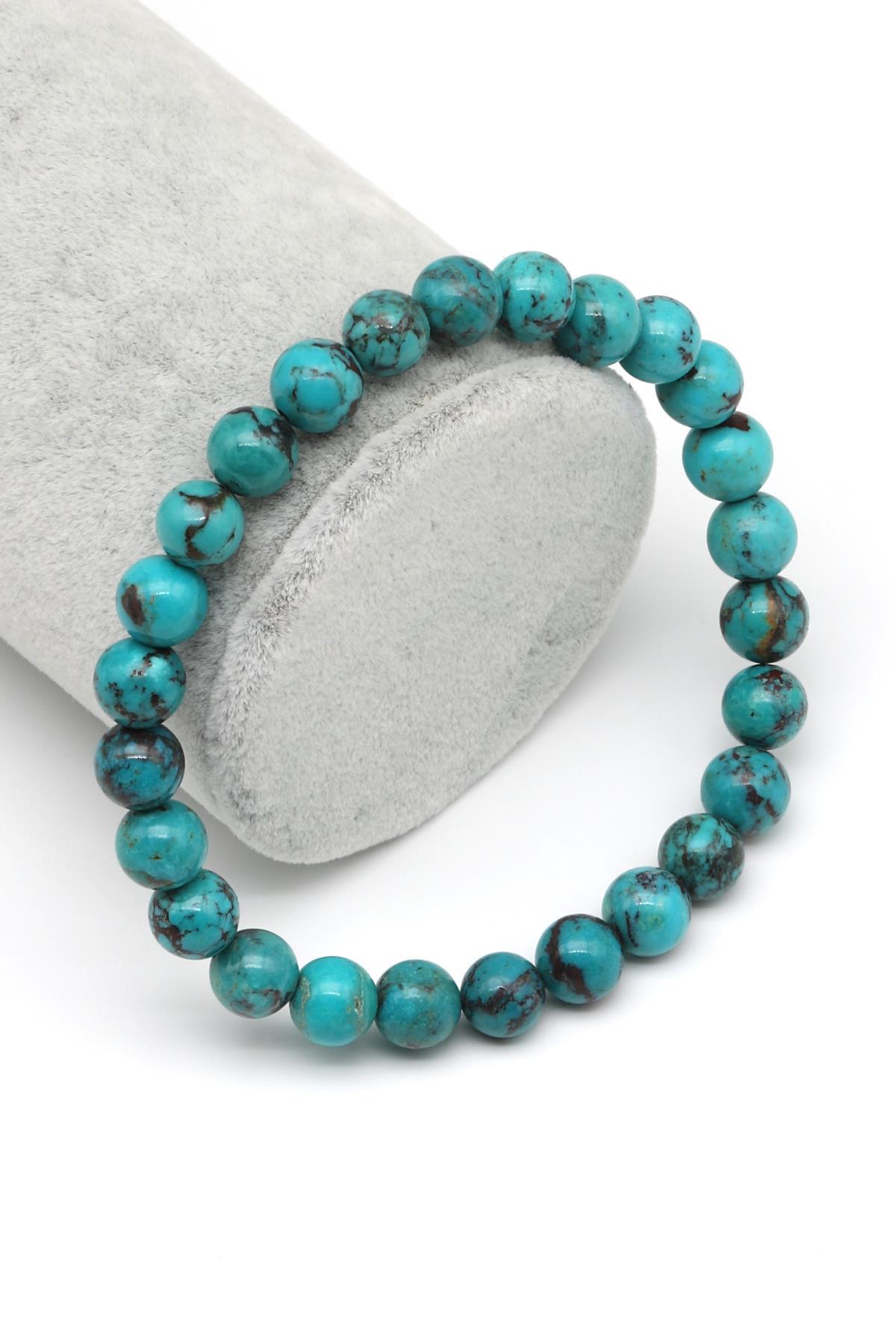 Orijinal Turkuaz Doğal Taş Bileklik 8 mm Küre Kesim