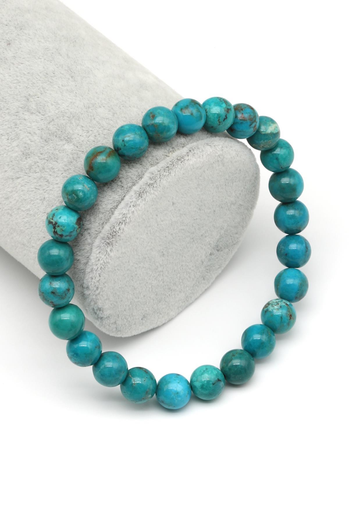 Orijinal Turkuaz Doğal Taş Bileklik 8 mm Küre Kesim