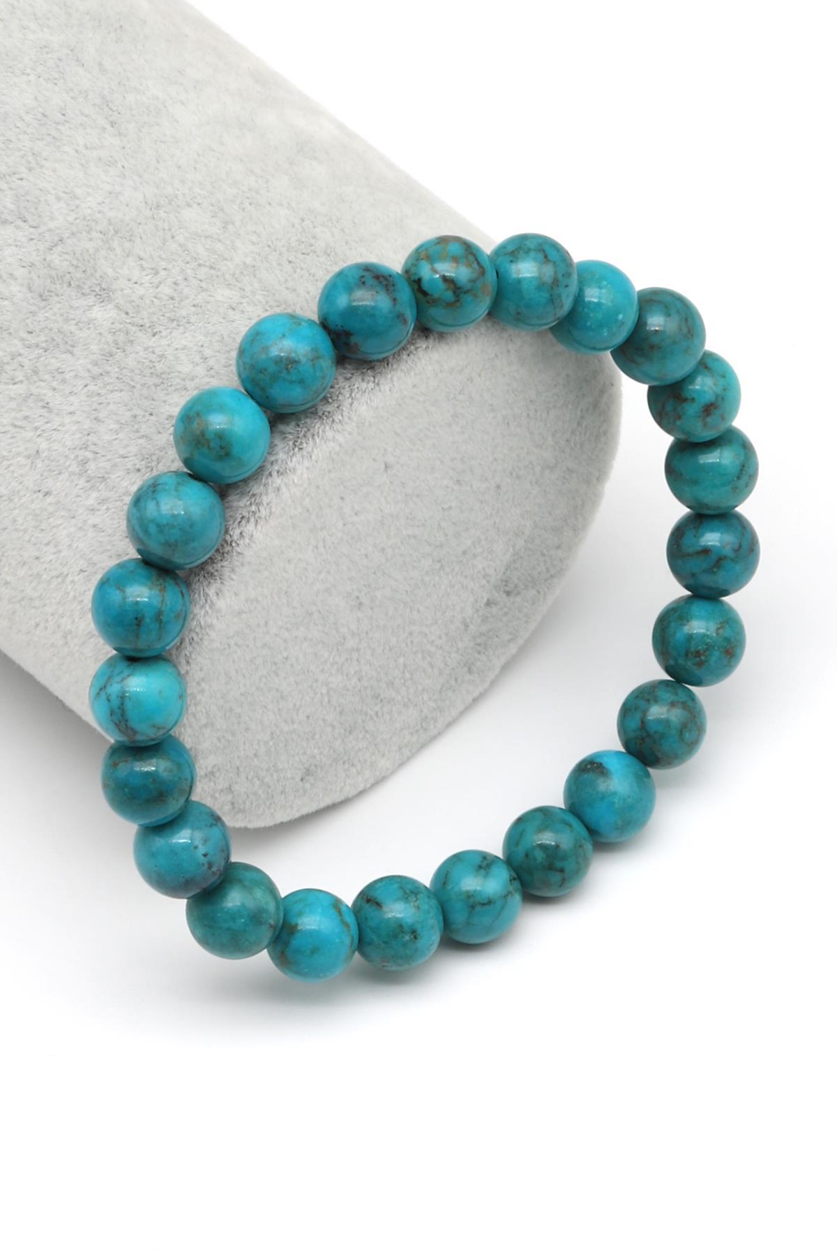 Orijinal Turkuaz Doğal Taş Bileklik 8 mm Küre Kesim