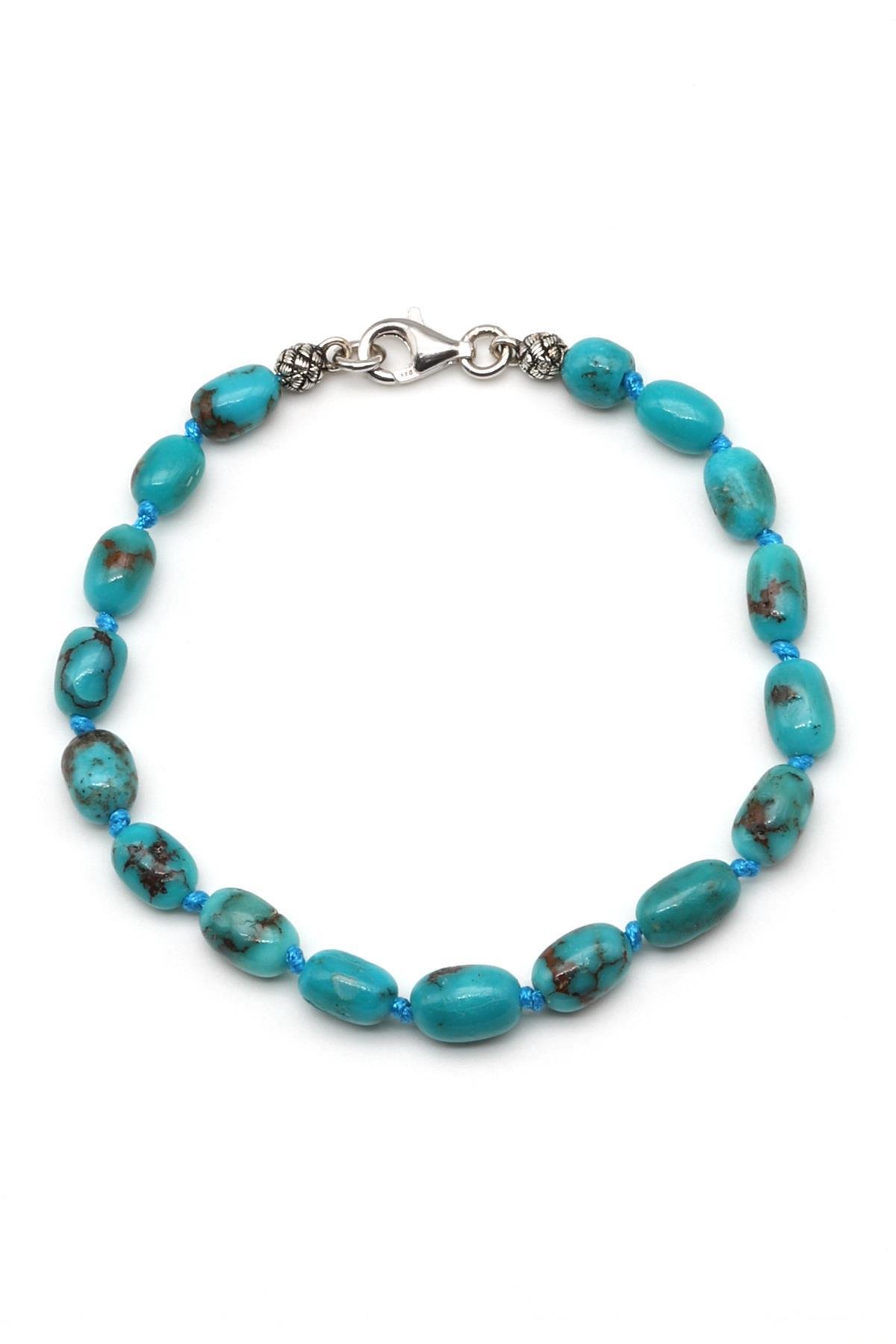 Orijinal Turkuaz Doğal Taş Gümüş Bileklik 5 x 7 mm Özel Kesim