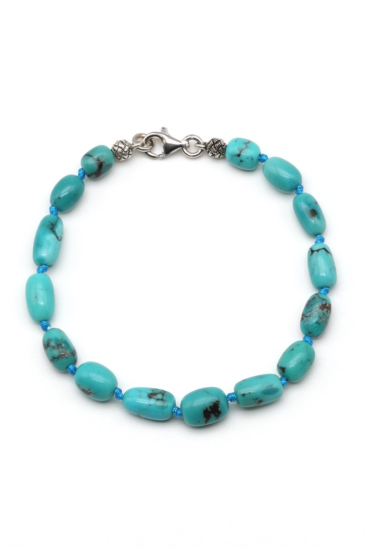 Orijinal Turkuaz Doğal Taş Gümüş Bileklik 5 x 8 mm Özel Kesim