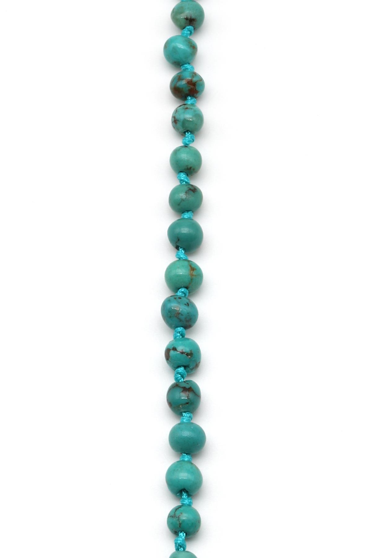 Orijinal Turkuaz Doğal Taş Gümüş Bileklik 5 mm Küre Kesim