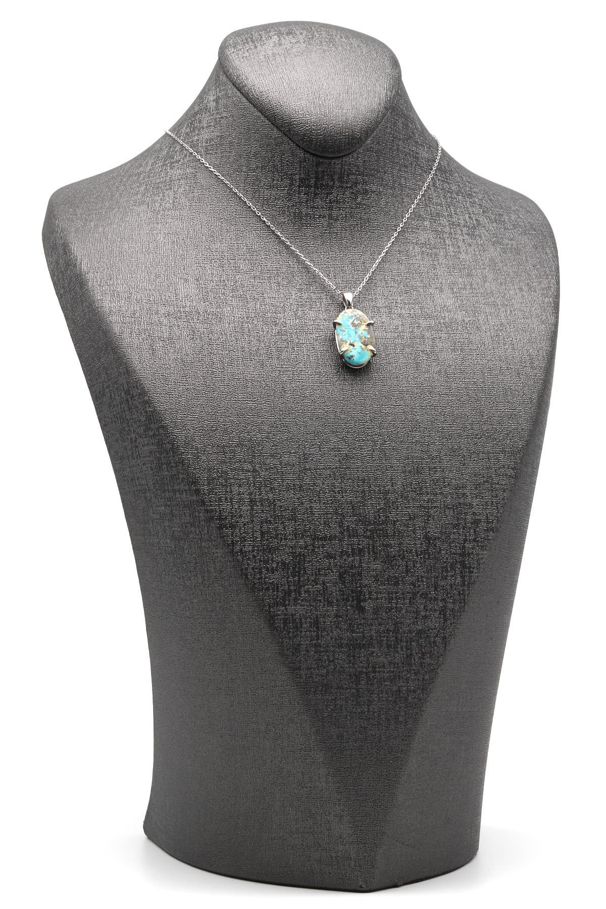 Orjinal Turkuaz Doğal Taş 925 Ayar Gümüş Kolye