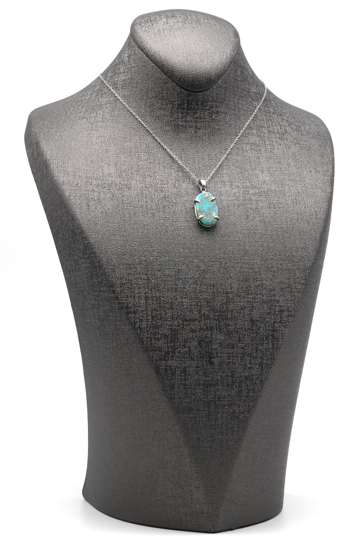 Orjinal Turkuaz Doğal Taş 925 Ayar Gümüş Kolye