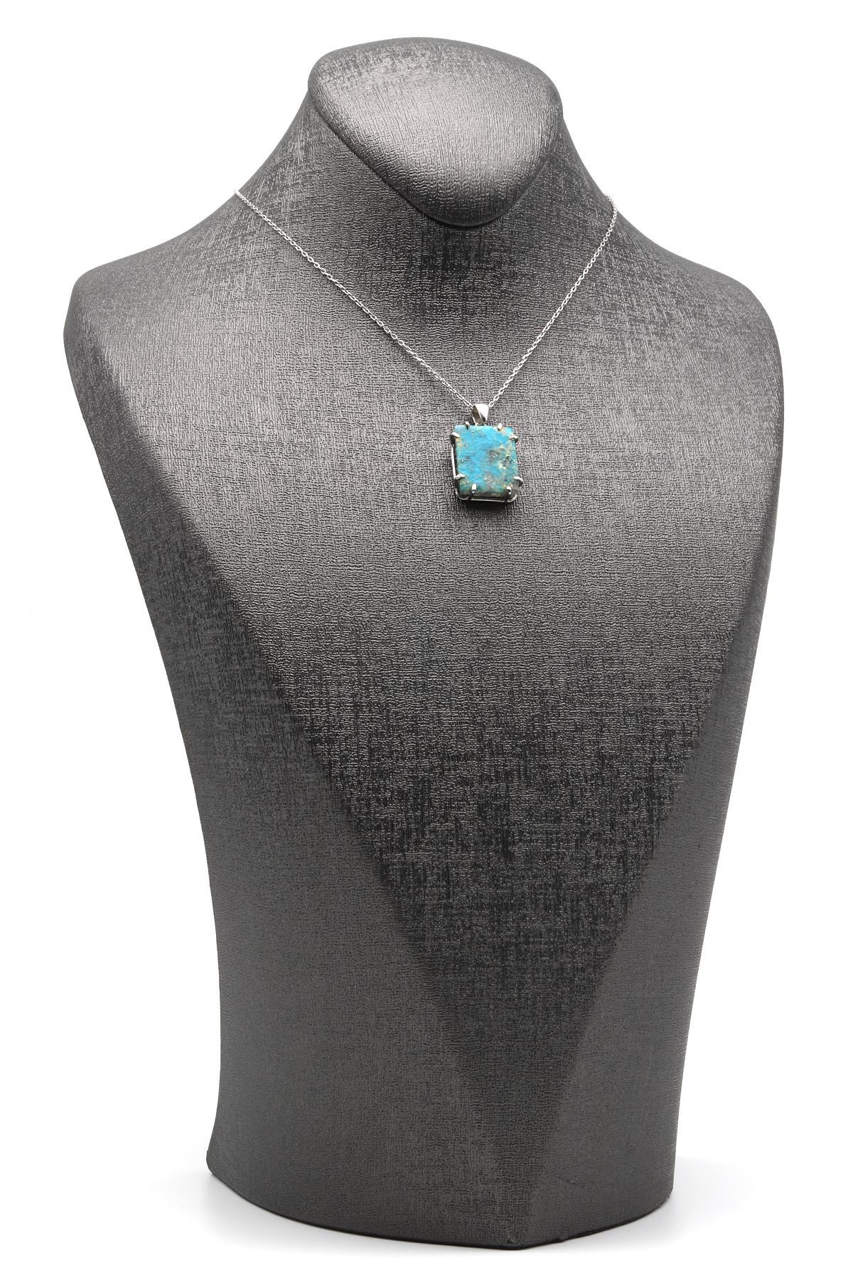 Orjinal Turkuaz Doğal Taş 925 Ayar Gümüş Kolye