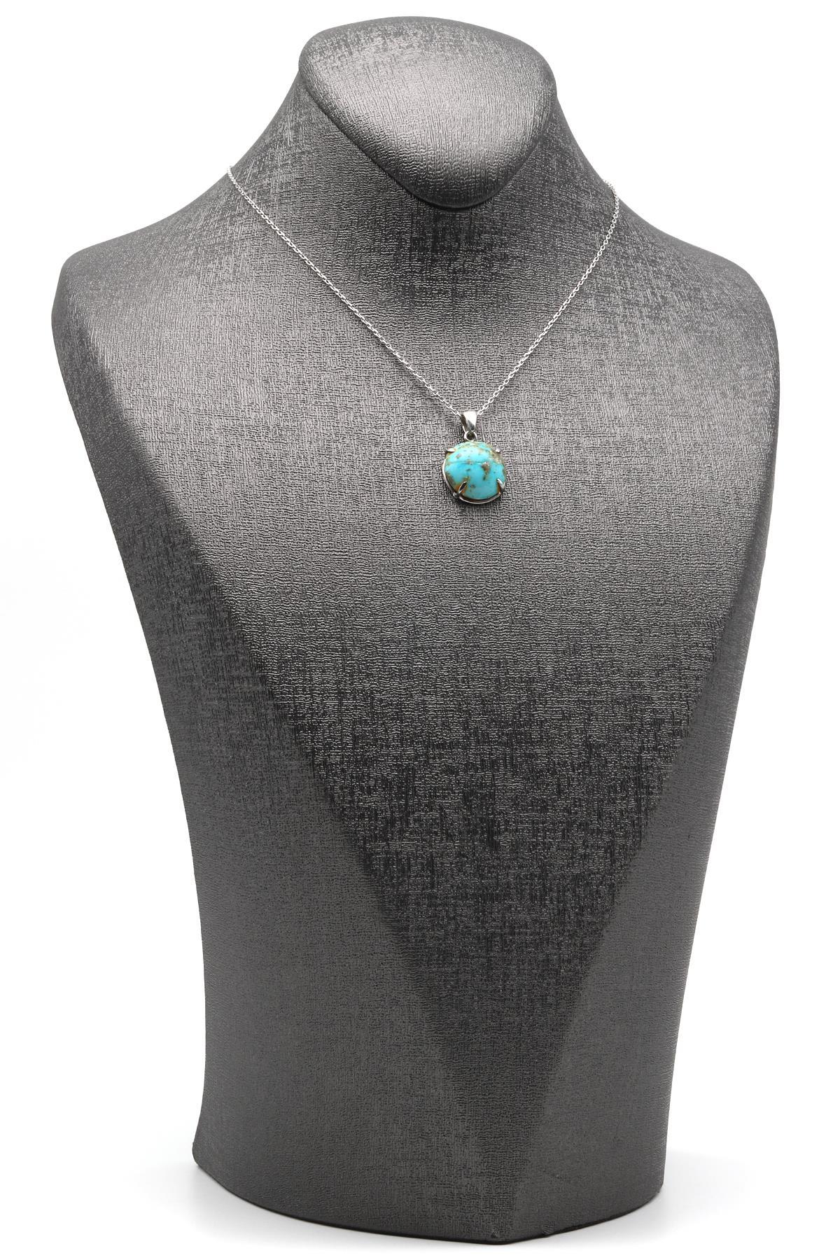 Orjinal Turkuaz Doğal Taş 925 Ayar Gümüş Kolye