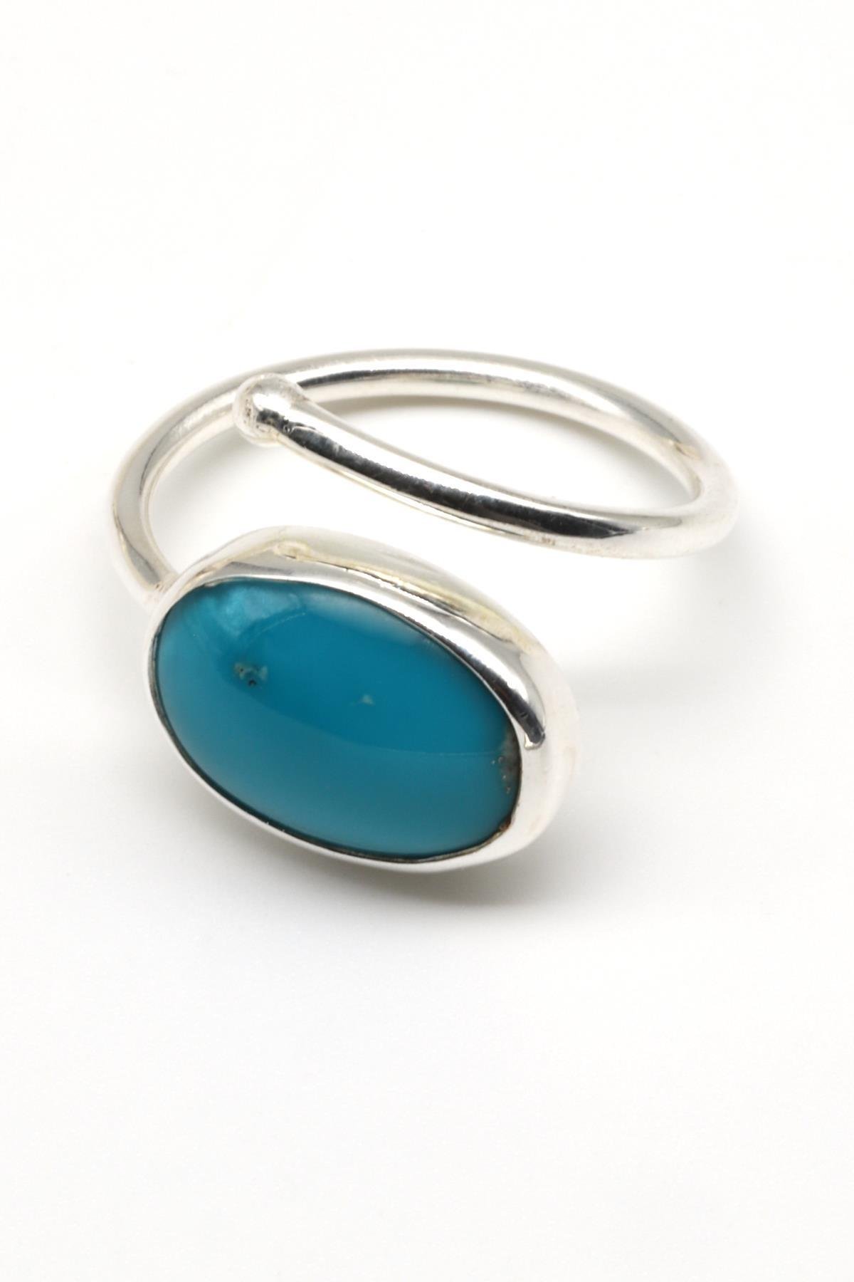 Orjinal Turkuaz Doğal Taş Ayarlanabilir Yüzük
