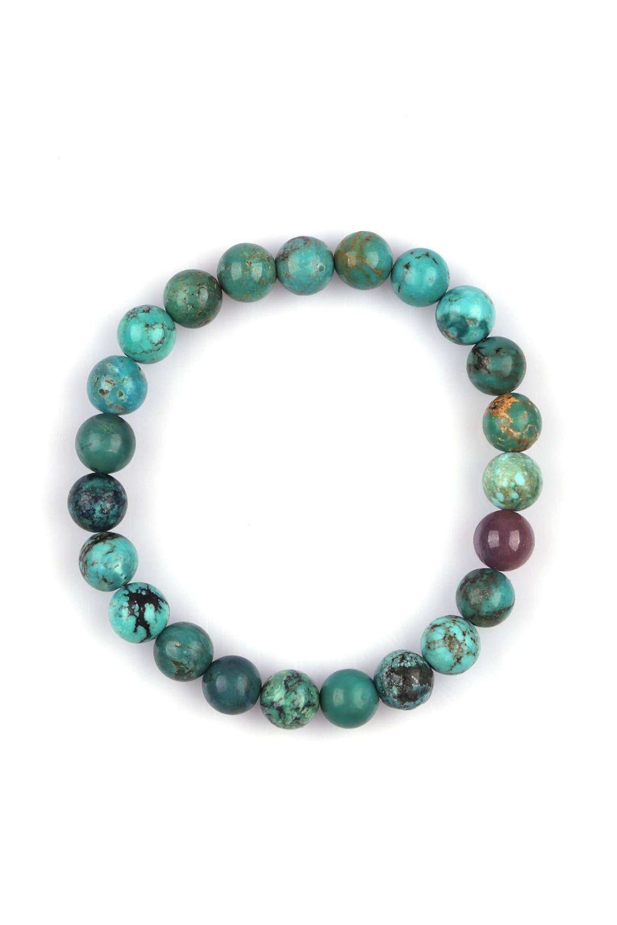 Orjinal Turkuaz - Yakut Doğal Taş 8 mm Küre Kesim Bileklik