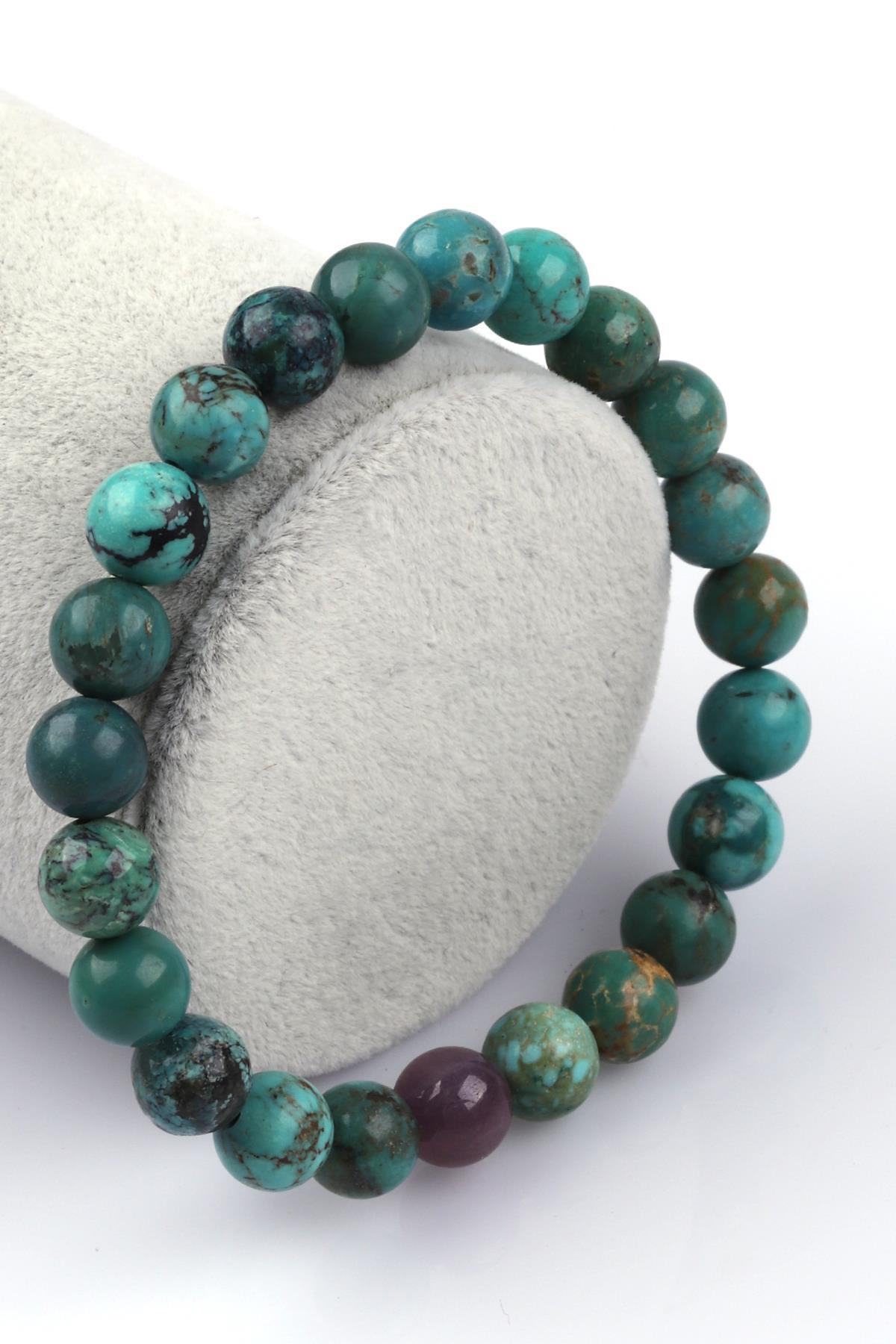 Orjinal Turkuaz - Yakut Doğal Taş 8 mm Küre Kesim Bileklik