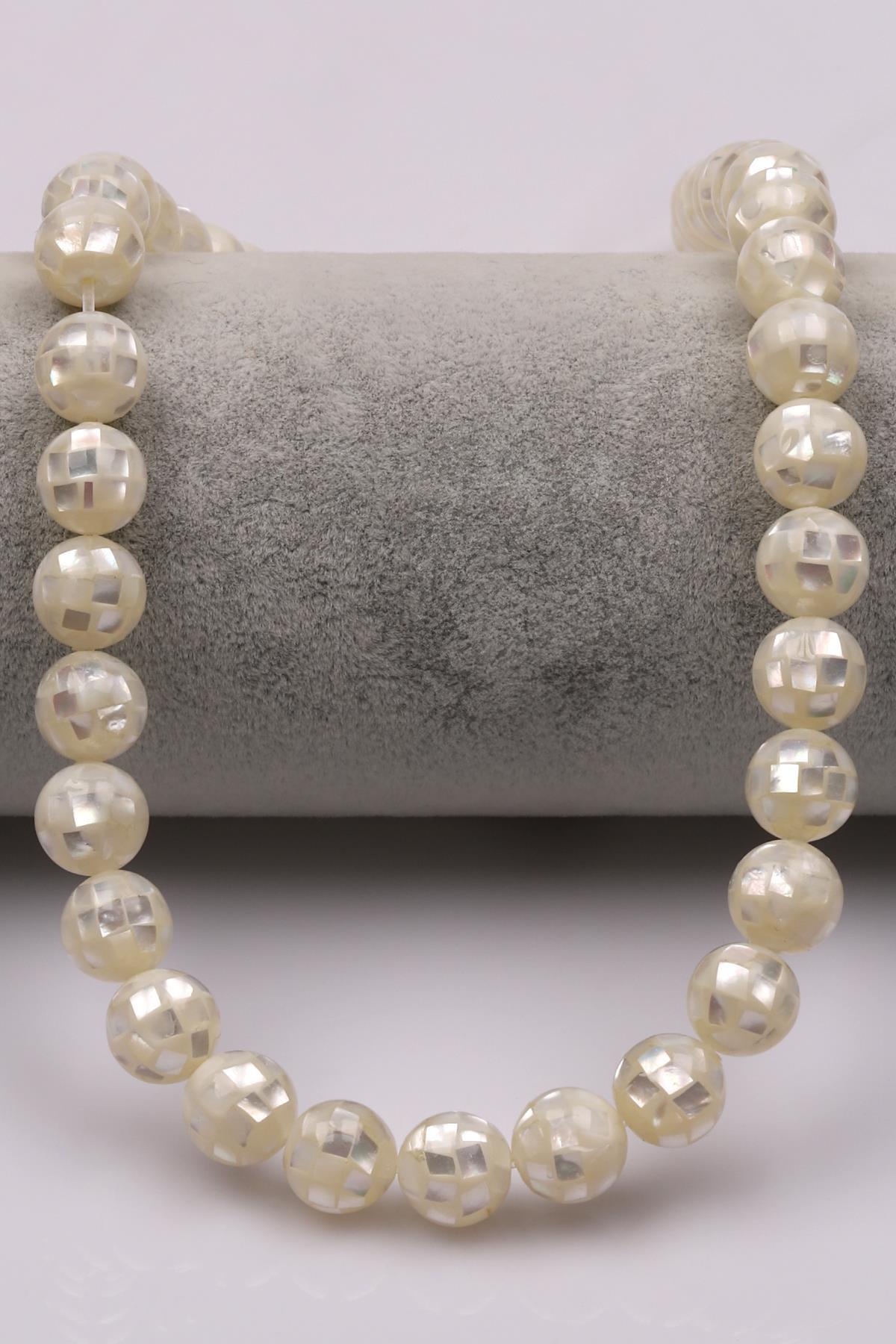 Özel İşçilikli Beyaz Abalon Sedef Doğaltaş Dizi 10 mm Küre Kesim