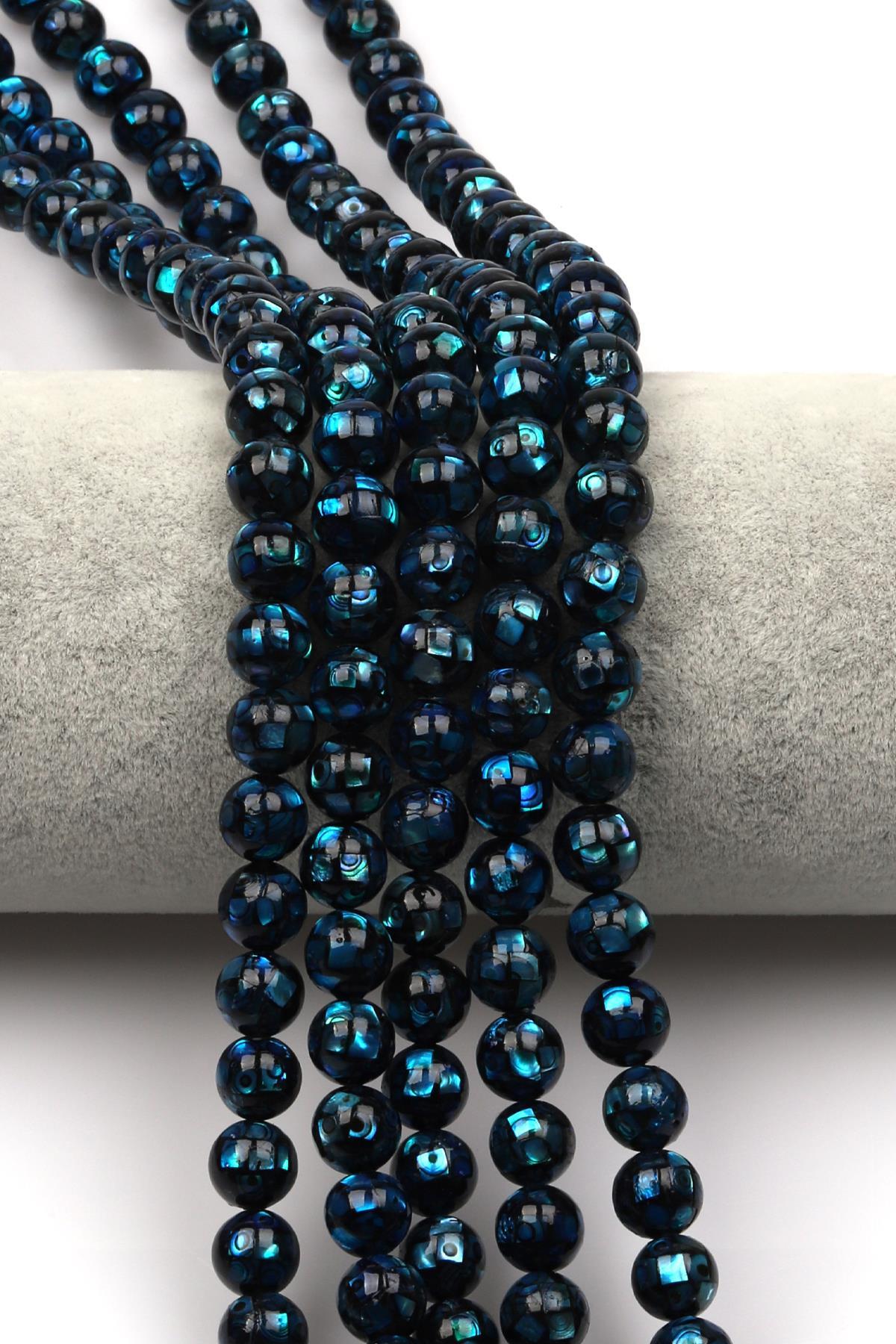 Özel İşçilikli Mavi Abalon Sedef Doğaltaş Dizi 8 mm Küre Kesim