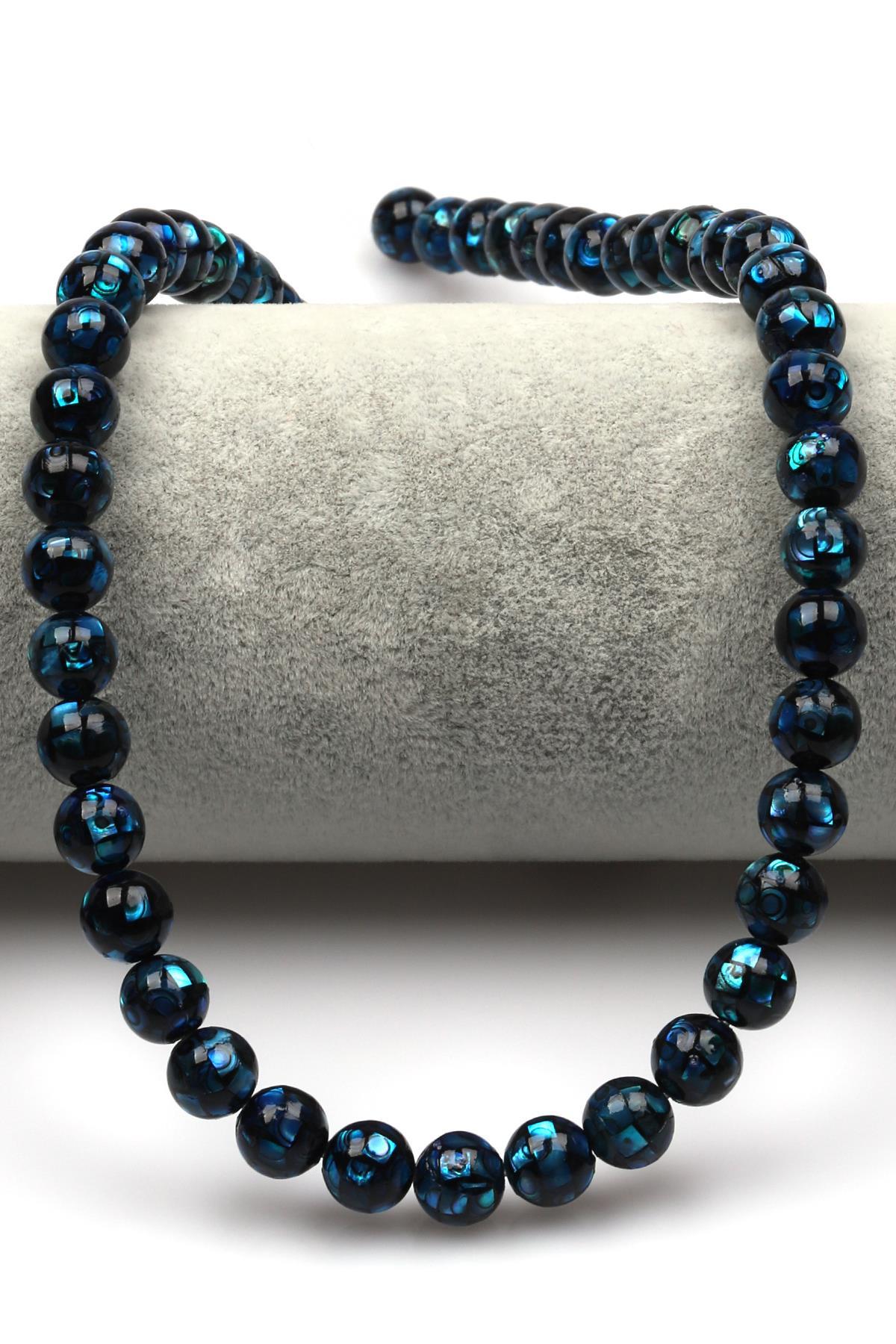 Özel İşçilikli Mavi Abalon Sedef Doğaltaş Dizi 8 mm Küre Kesim