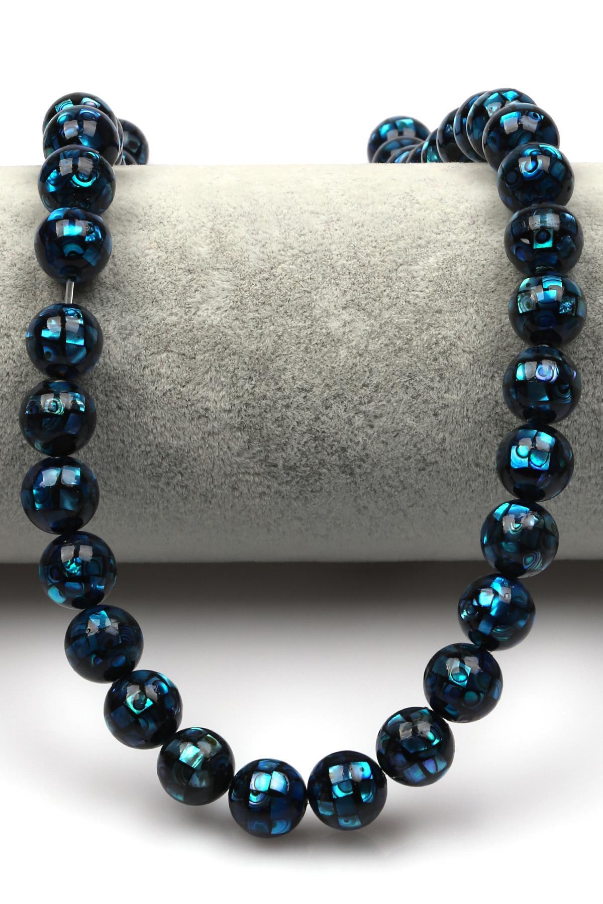 Özel İşçilikli Mavi Abalon Sedef Doğaltaş Dizi 10 mm Küre Kesim