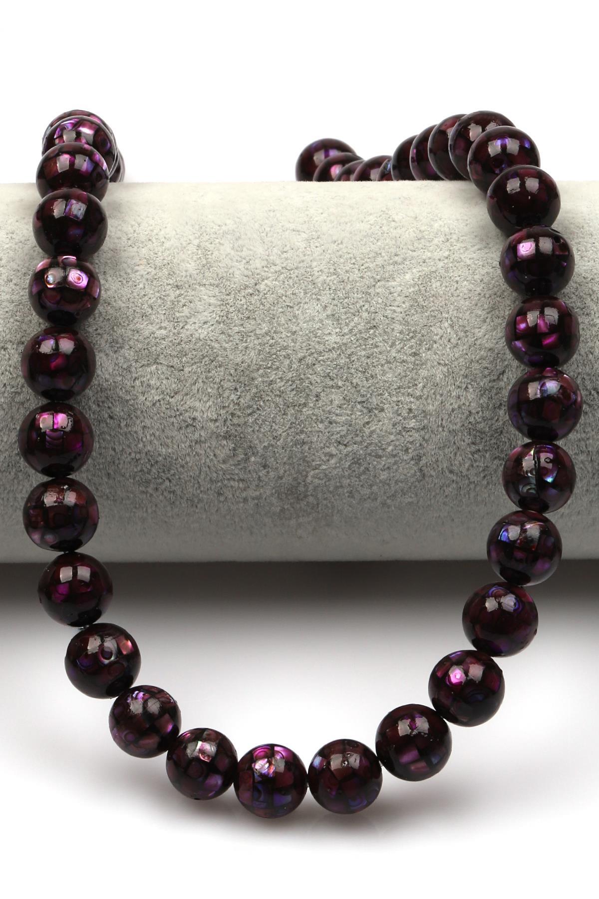 Özel İşçilikli Mor Abalon Sedef Doğaltaş Dizi 10 mm Küre Kesim