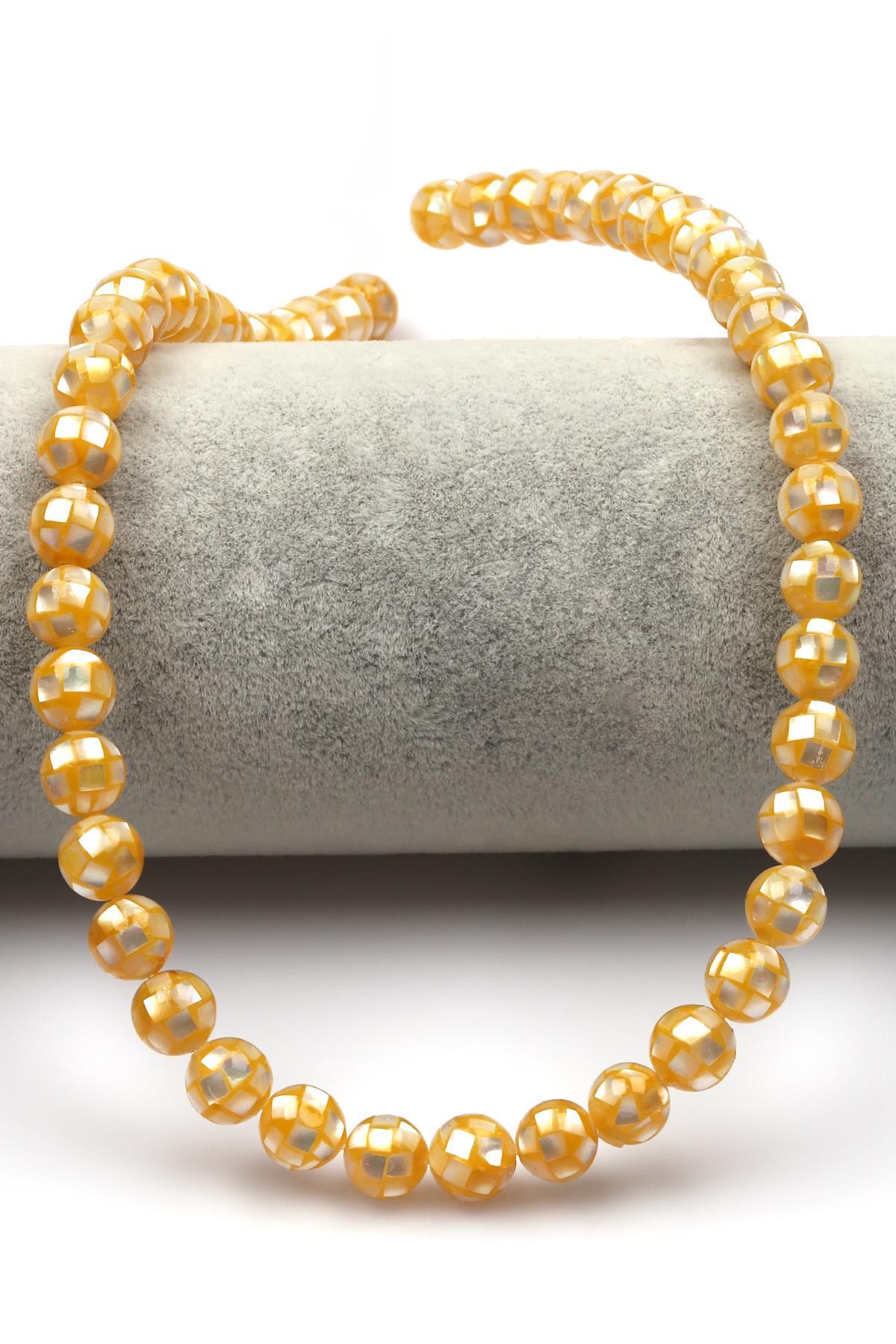 Özel İşçilikli Sarı Abalon Sedef Doğaltaş Dizi 8 mm Küre Kesim