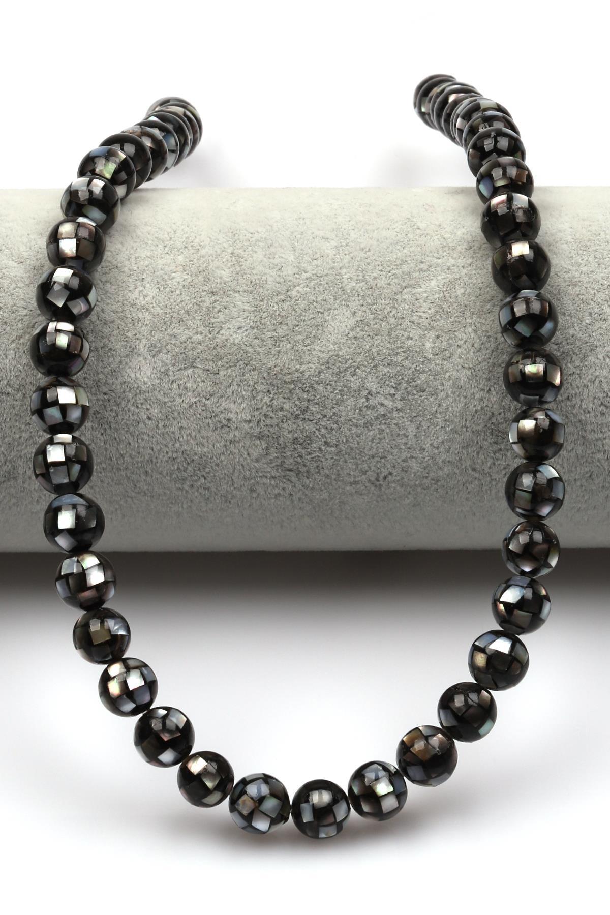 Özel İşçilikli Siyah Abalon Sedef Doğaltaş Dizi 8 mm Küre Kesim