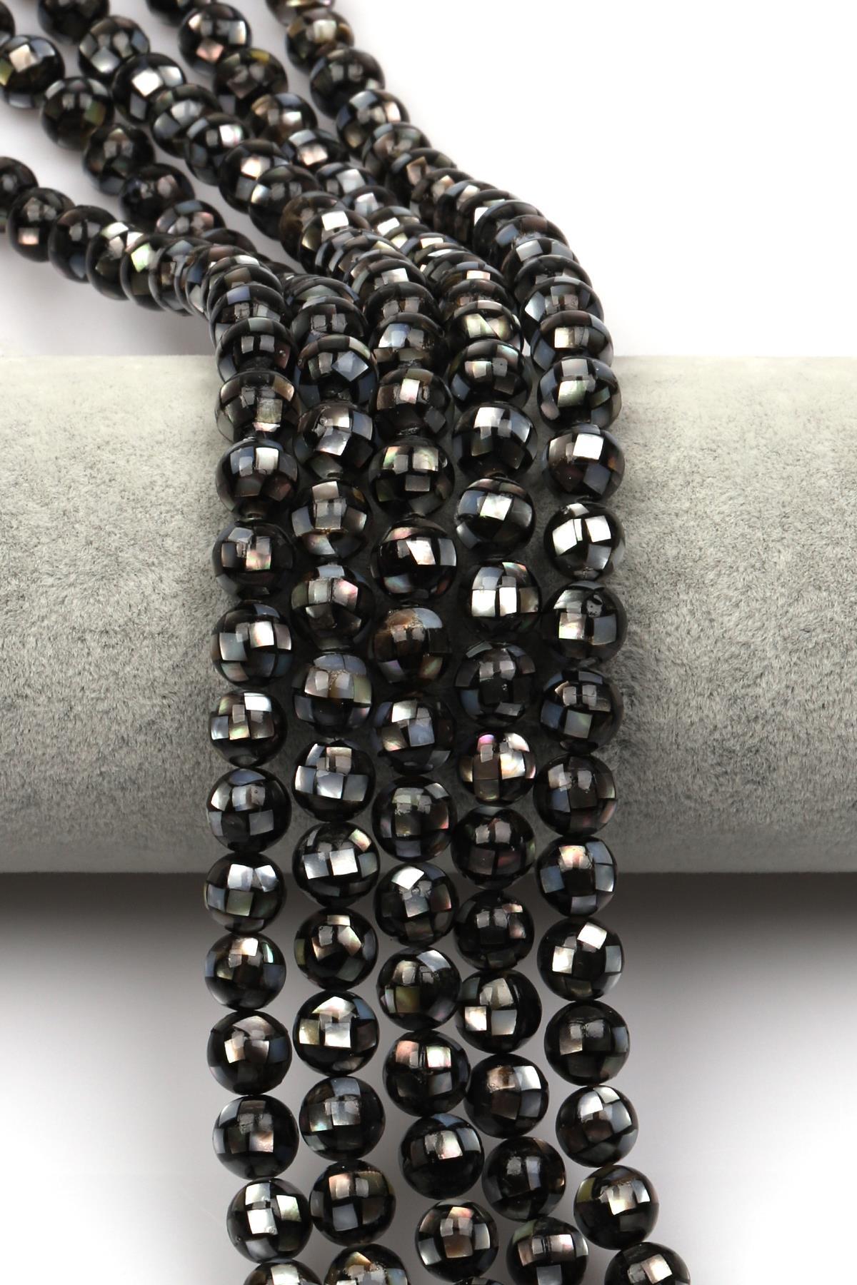 Özel İşçilikli Siyah Abalon Sedef Doğaltaş Dizi 8 mm Küre Kesim