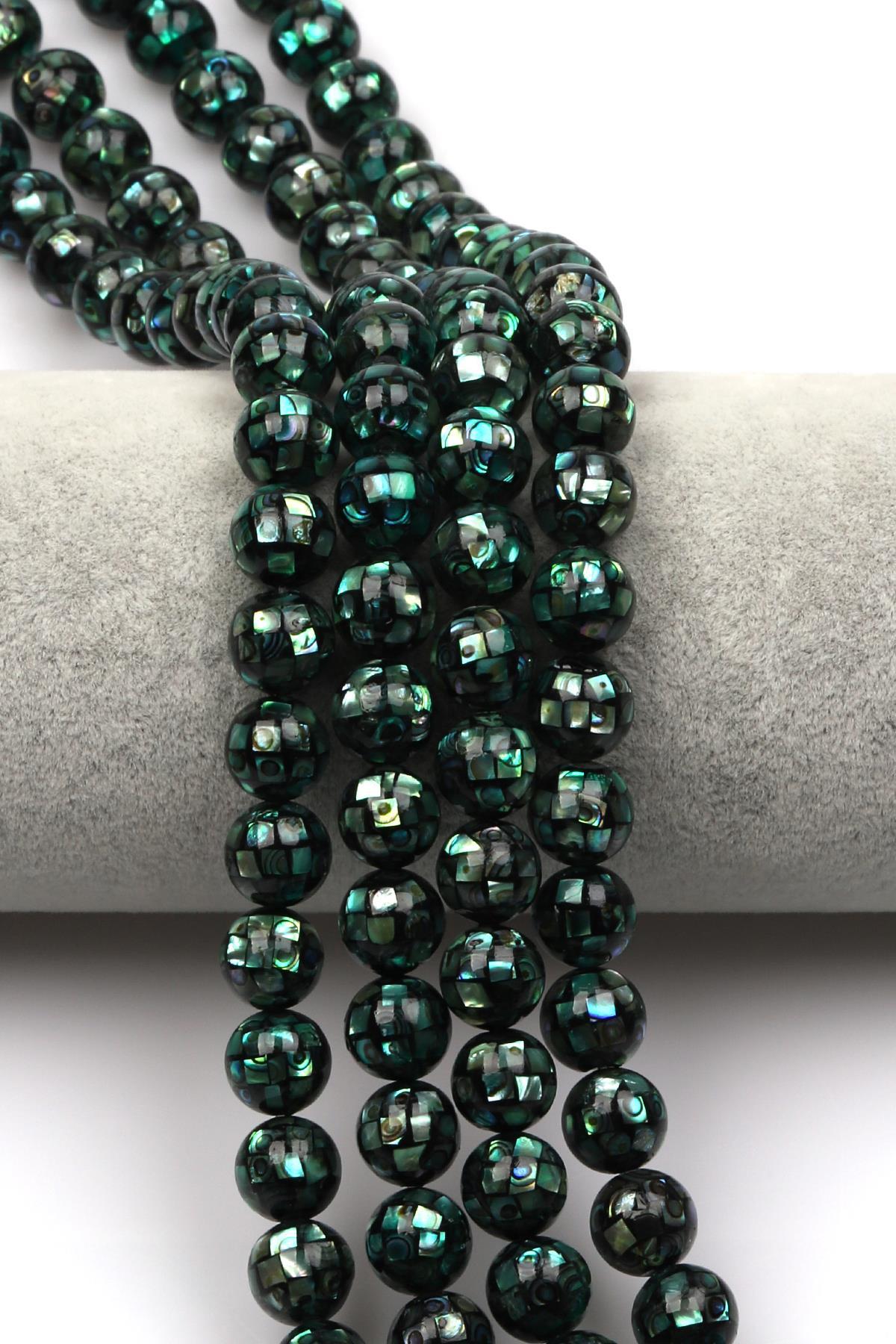 Özel İşçilikli Yeşil Abalon Sedef Doğaltaş Dizi 10 mm Küre Kesim