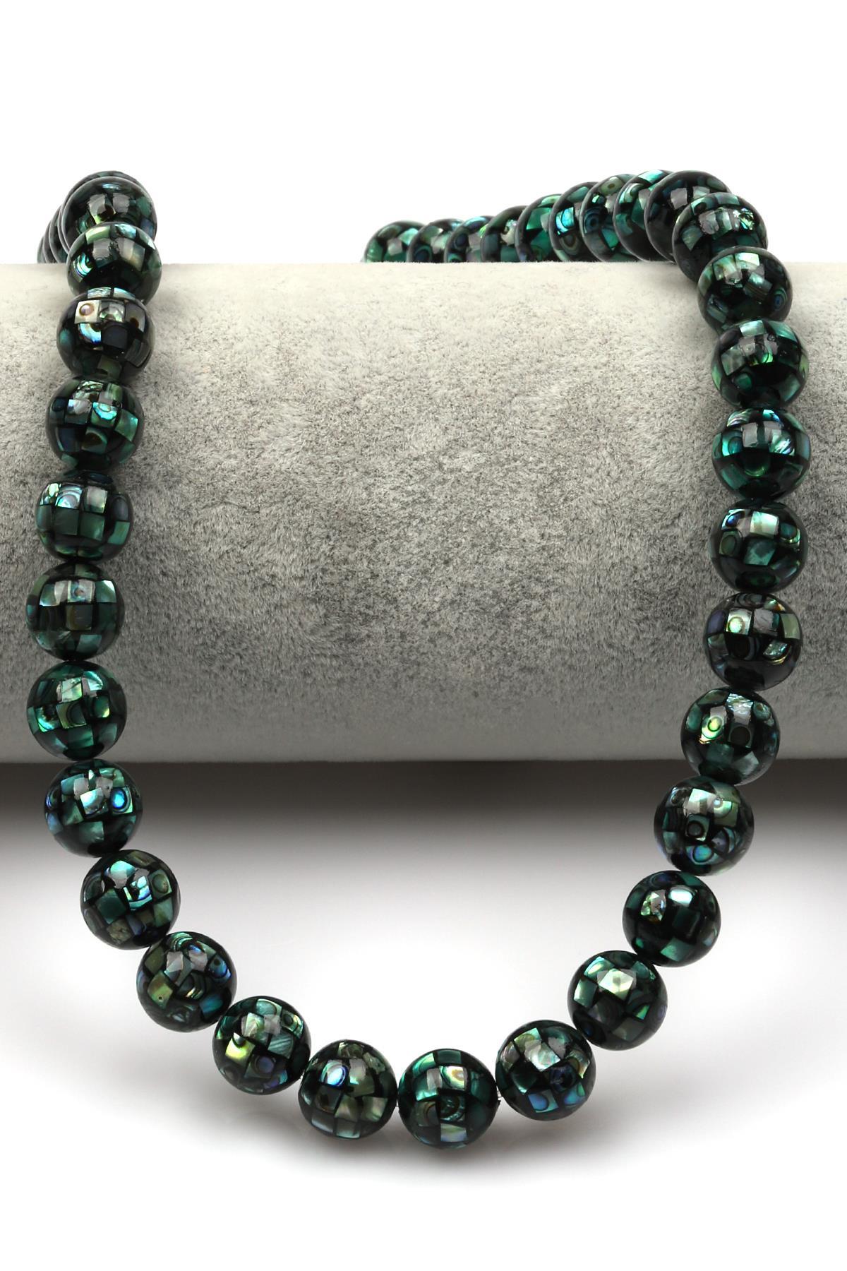 Özel İşçilikli Yeşil Abalon Sedef Doğaltaş Dizi 10 mm Küre Kesim