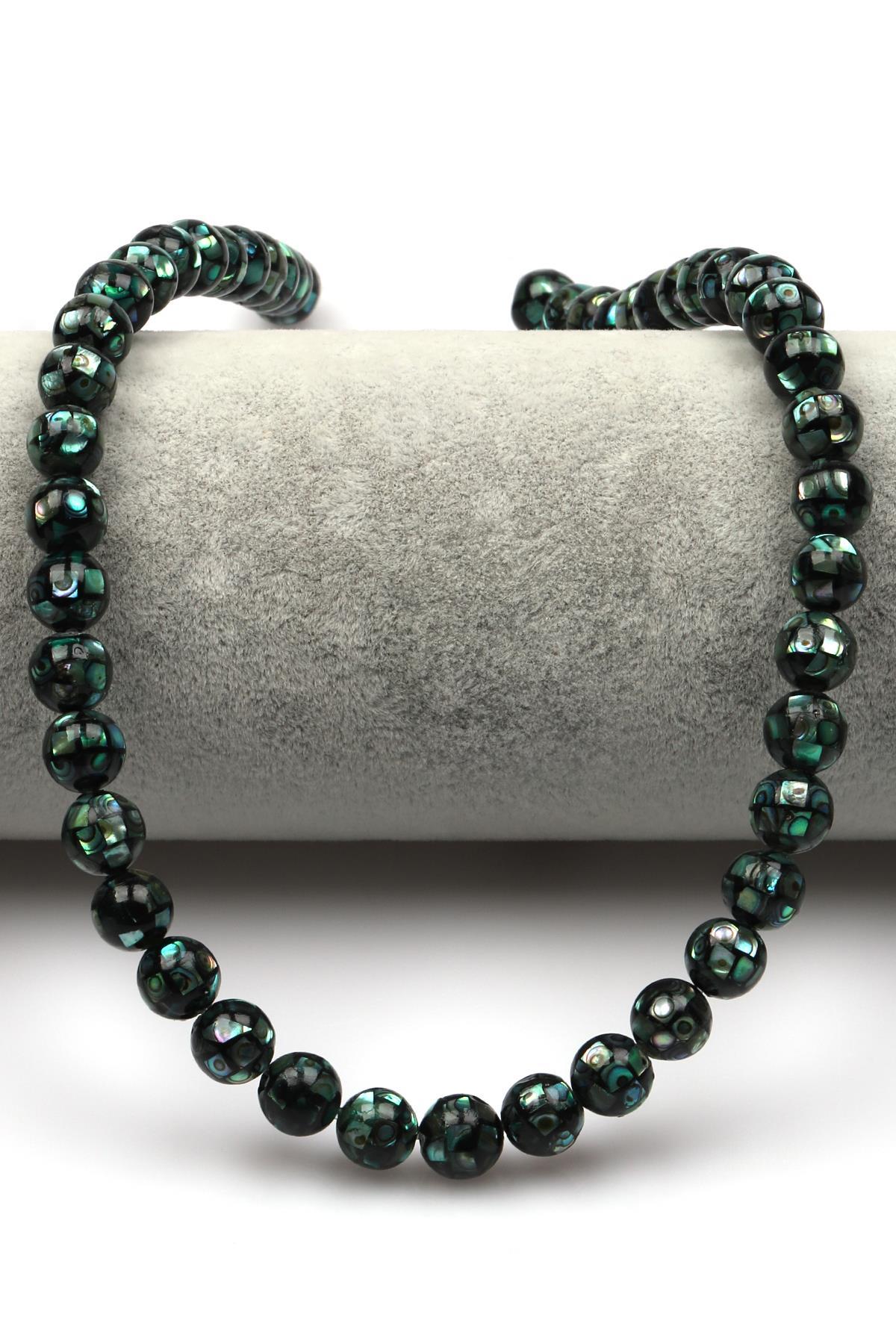 Özel İşçilikli Yeşil Abalon Sedef Doğaltaş Dizi 8 mm Küre Kesim