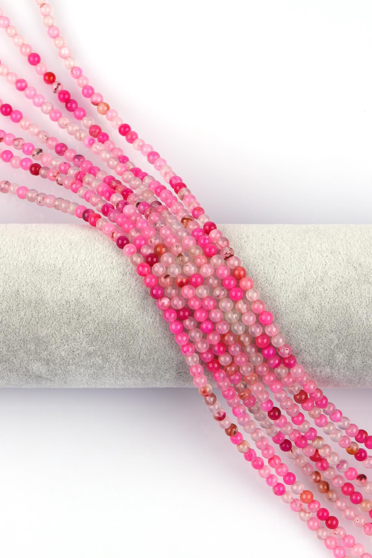 Pembe Akik Doğal Taş Dizi 4 mm Fasetli Küre Kesim