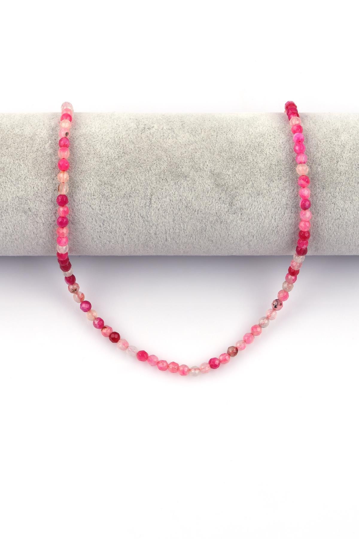 Pembe Akik Doğal Taş Dizi 4 mm Fasetli Küre Kesim