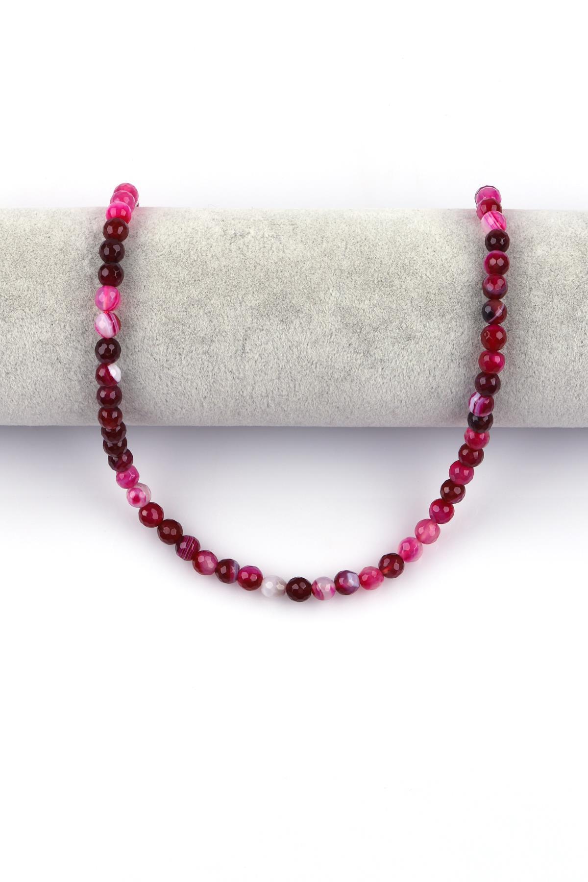 Pembe Akik Doğal Taş Dizi 6 mm Fasetli Küre Kesim