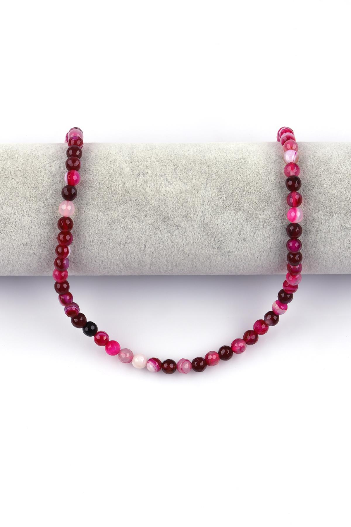 Pembe Akik Doğal Taş Dizi 6 mm Fasetli Küre Kesim