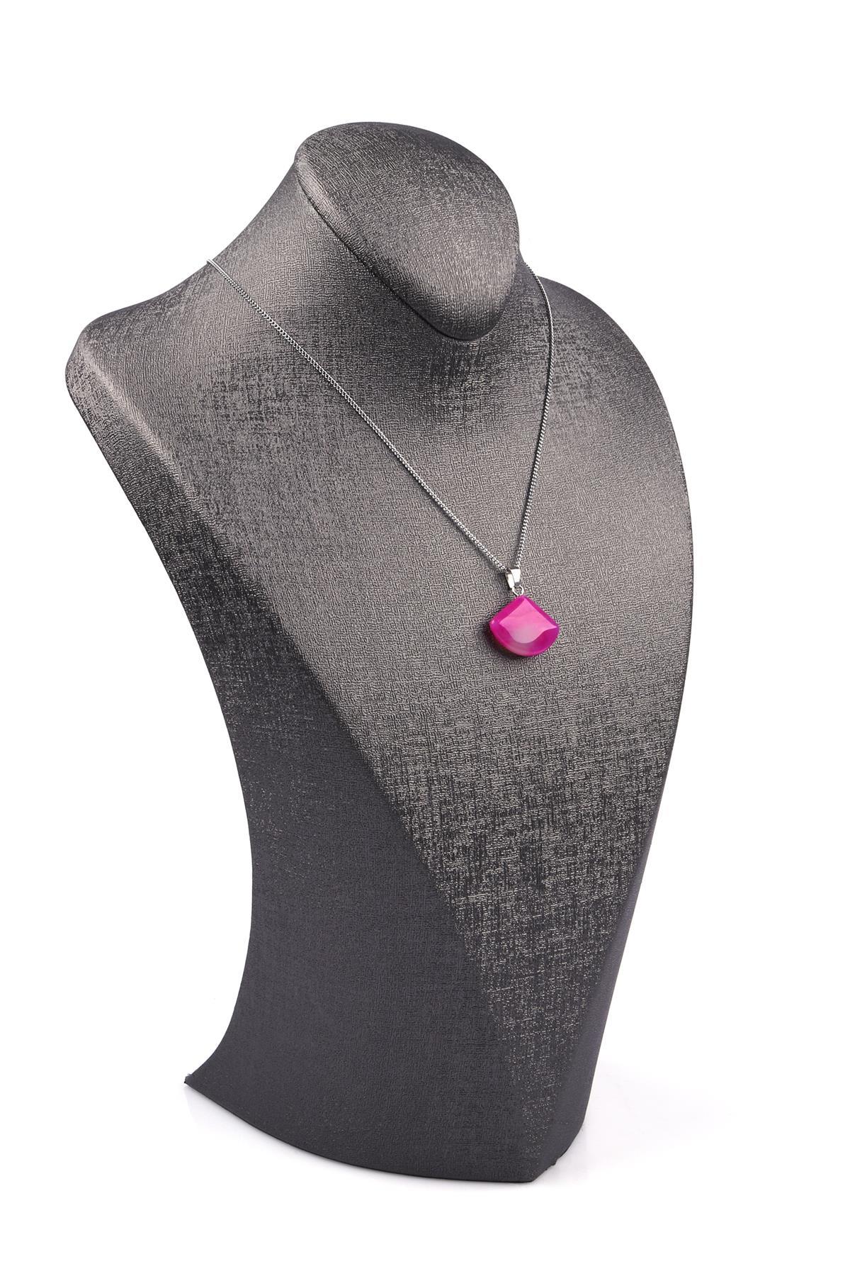 Pembe Akik Doğal Taş Kolye