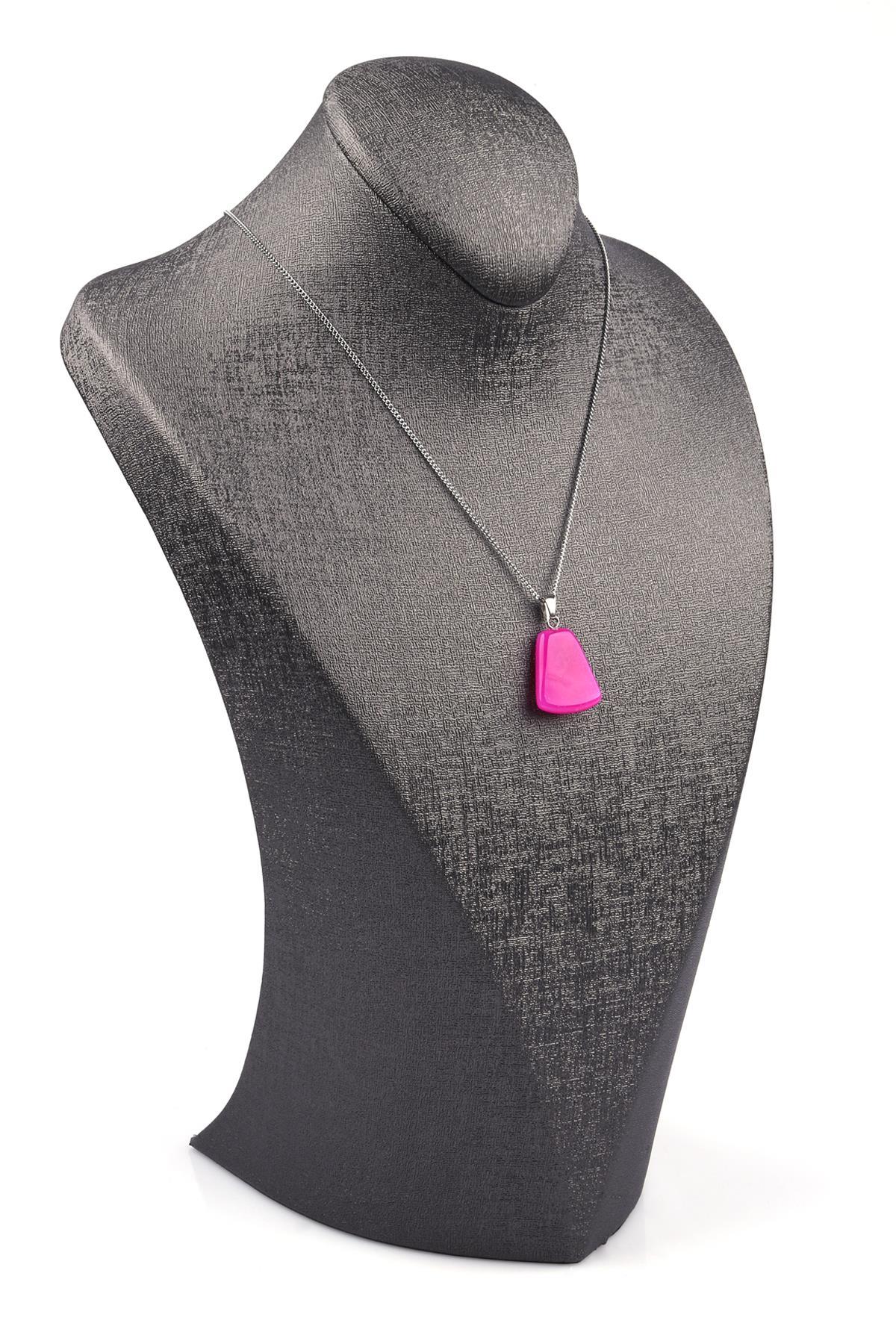 Pembe Akik Doğal Taş Kolye