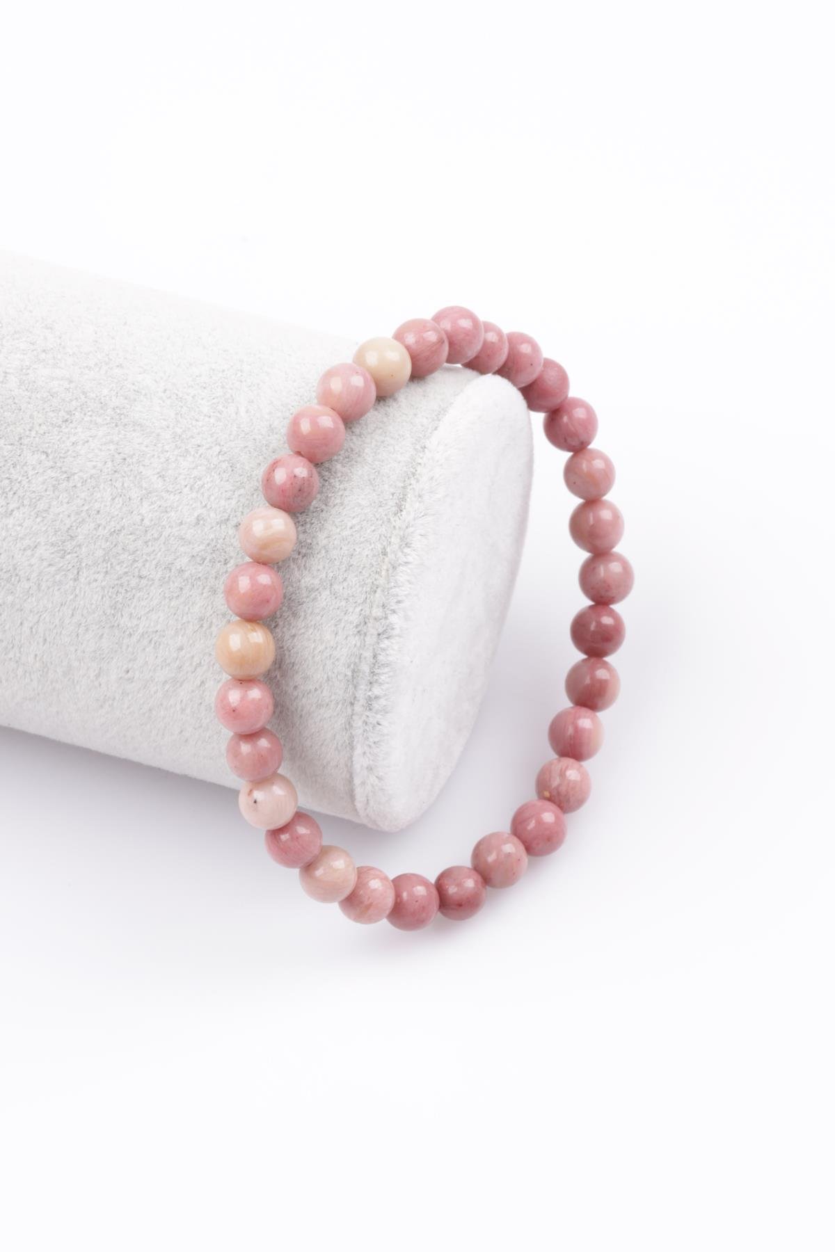 Pembe Jasper Doğal Taş Bileklik 6 mm Küre Kesim