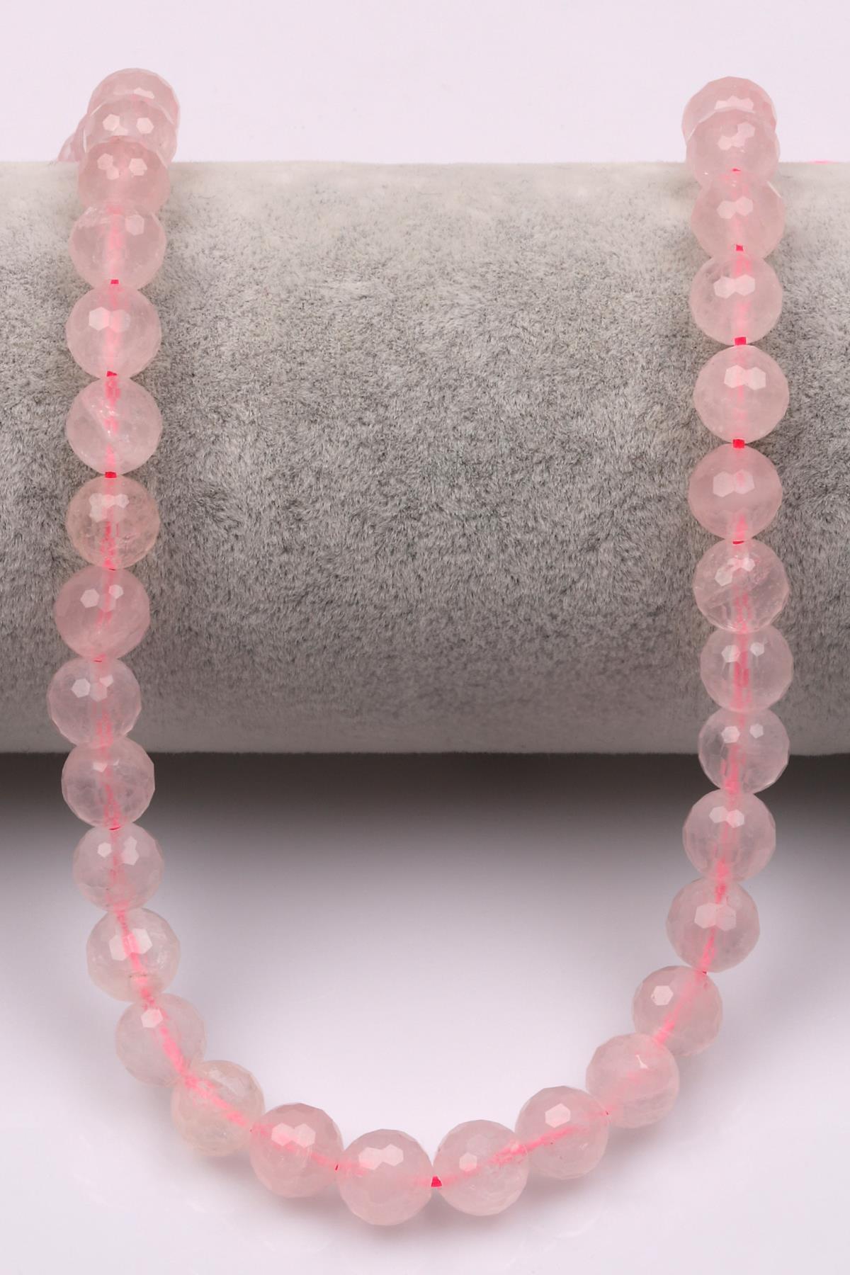 Pembe Kuvars (A Kalite) Doğal Taş Dizi 8 mm Fasetli Küre Kesim