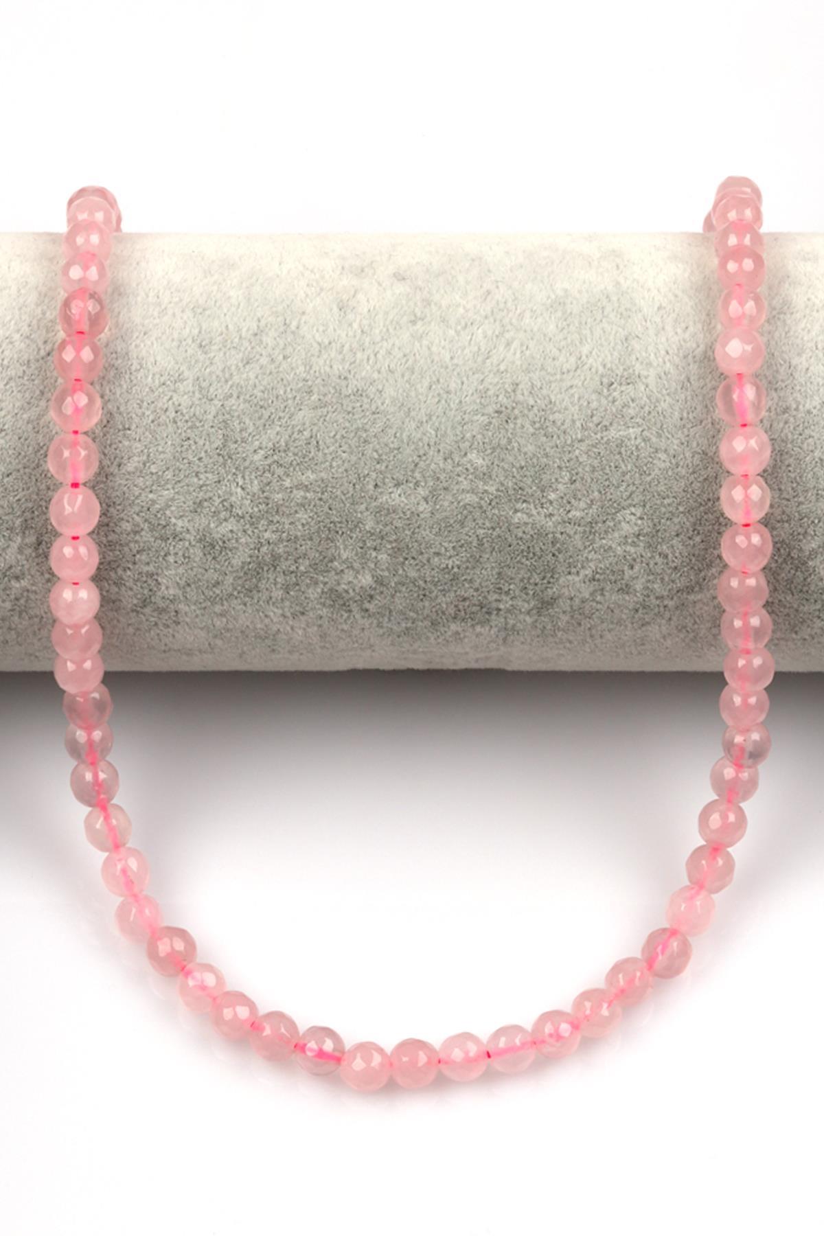 Pembe Kuvars ( AB Kalite ) Doğal Taş Dizi 6 mm Fasetli Küre Kesim