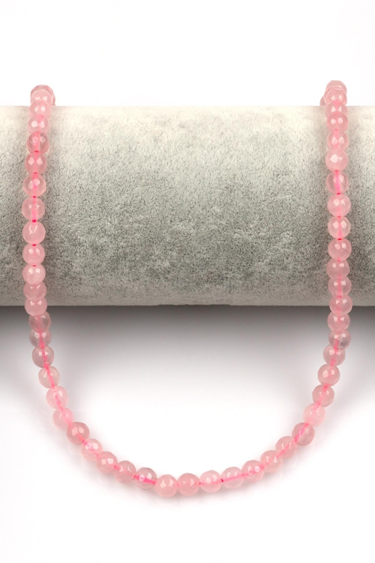 Pembe Kuvars ( AB Kalite ) Doğal Taş Dizi 6 mm Fasetli Küre Kesim