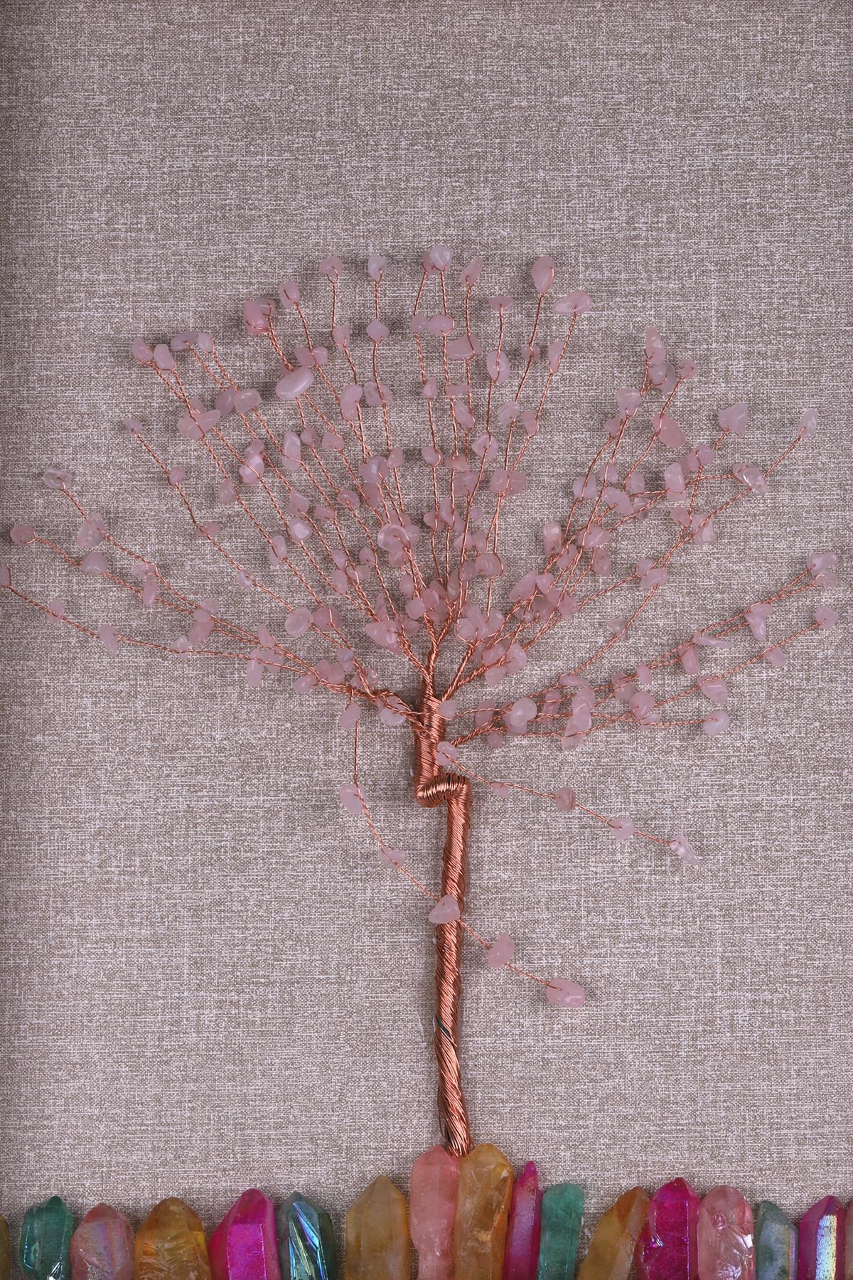 Pembe Kuvars - Aura Kuvars Doğal Taş Ağaç Tablo