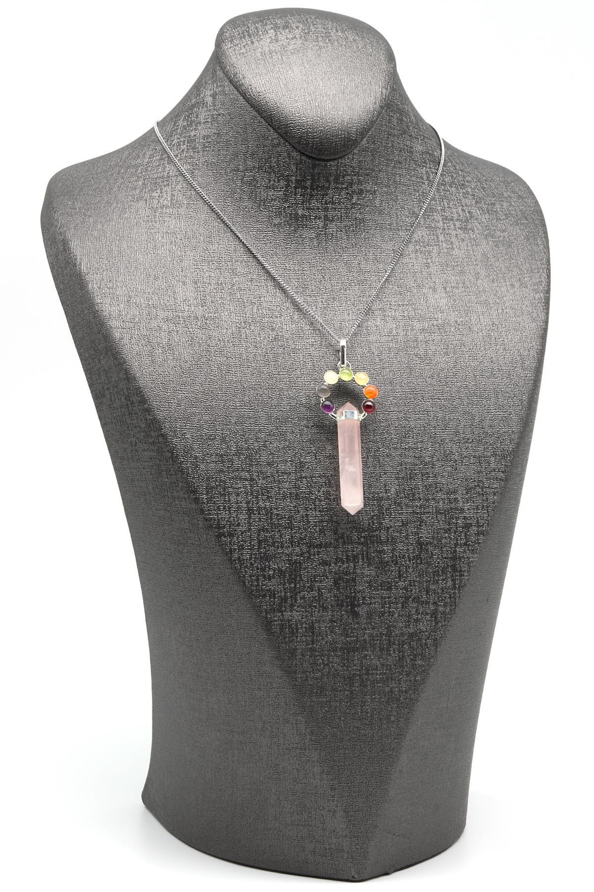 Pembe Kuvars - Çakra Doğal Taş Çivi Model Kolye