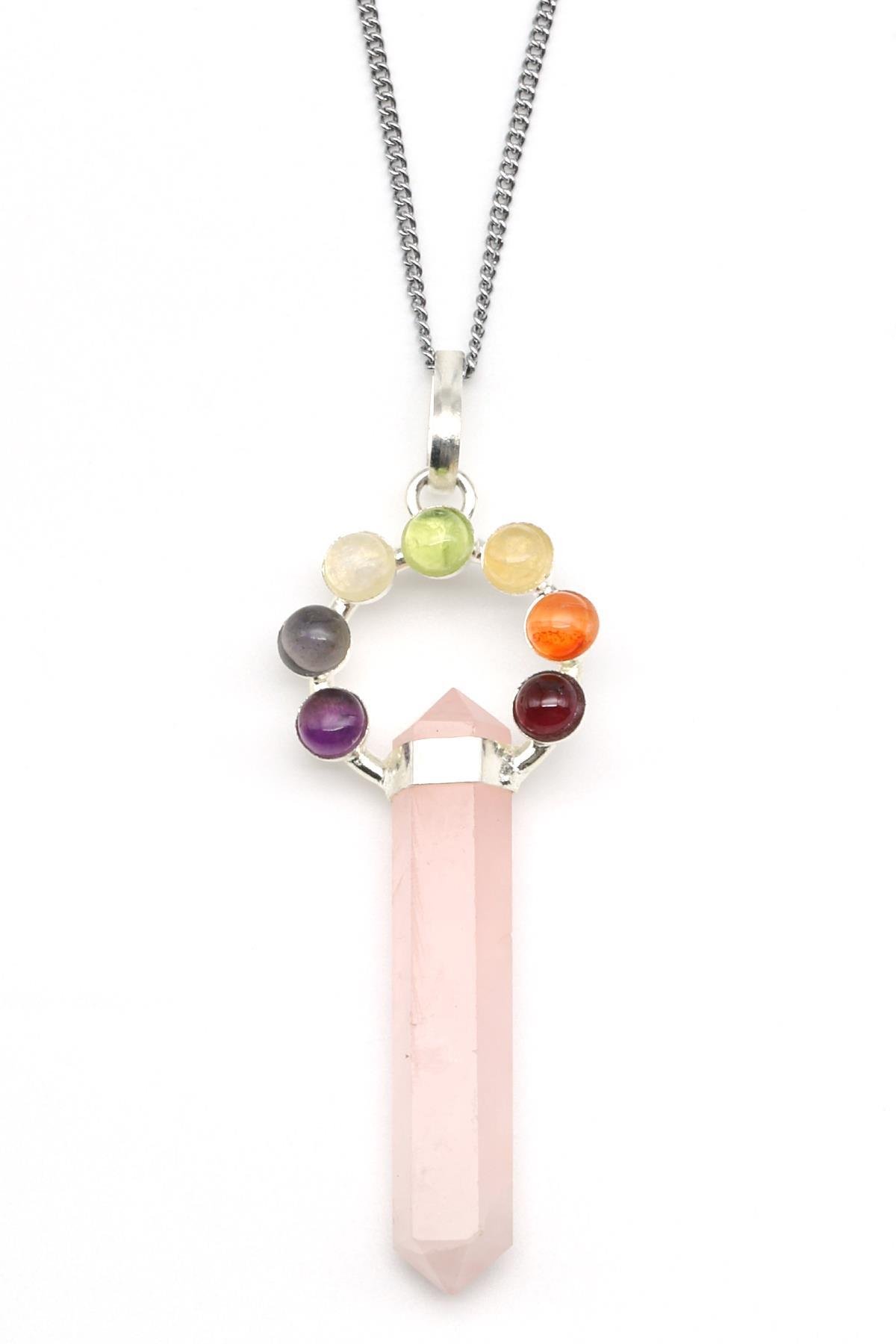 Pembe Kuvars - Çakra Doğal Taş Çivi Model Kolye