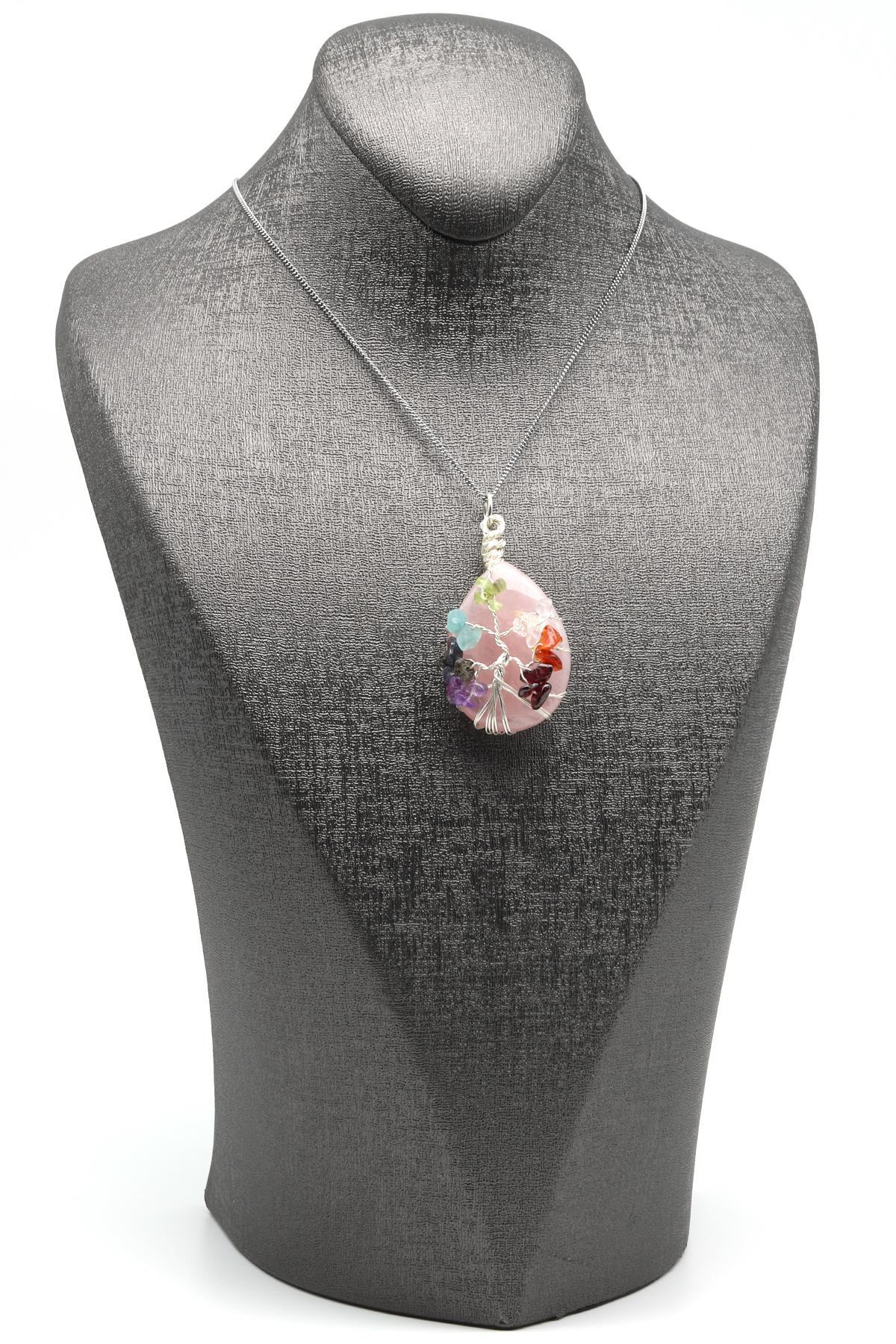 Pembe Kuvars - Çakra Doğal Taş Damla Model Kolye