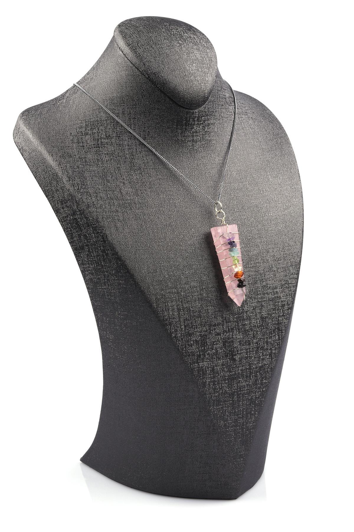 Pembe Kuvars - Çakra Doğal Taş Tel Sarmalı Kolye 